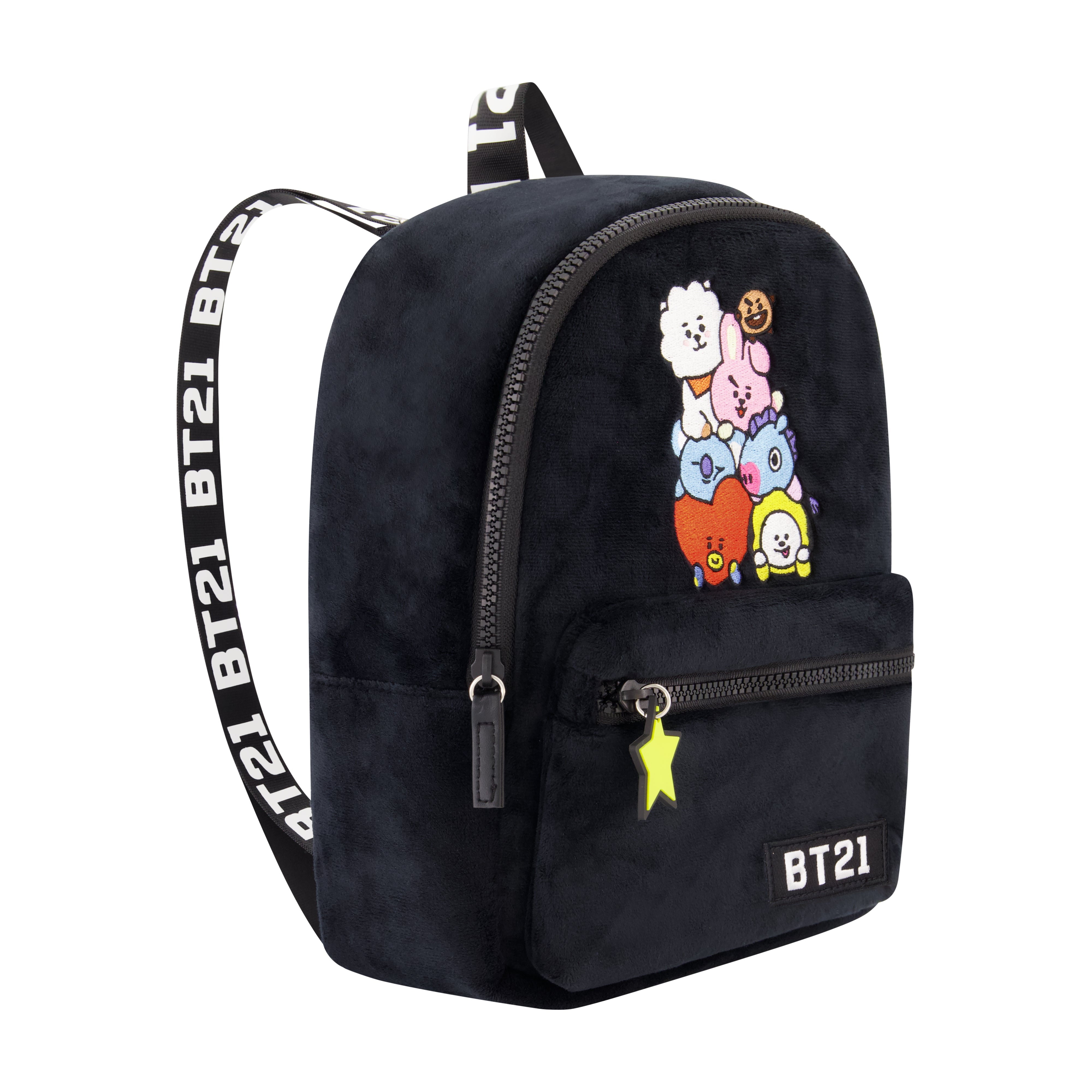 Concept One BT21 LINE FRIENDS Backpack, Plush Mini Travel Bag for Men and Women, Black, 9.5 Inch