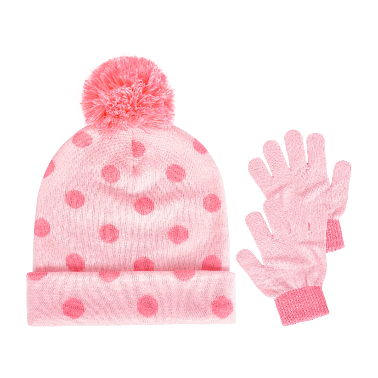 Disney Minnie Mouse Beanie Hat and Gloves Set, Kids Polka Dot Cuffed Winter Knit Cap