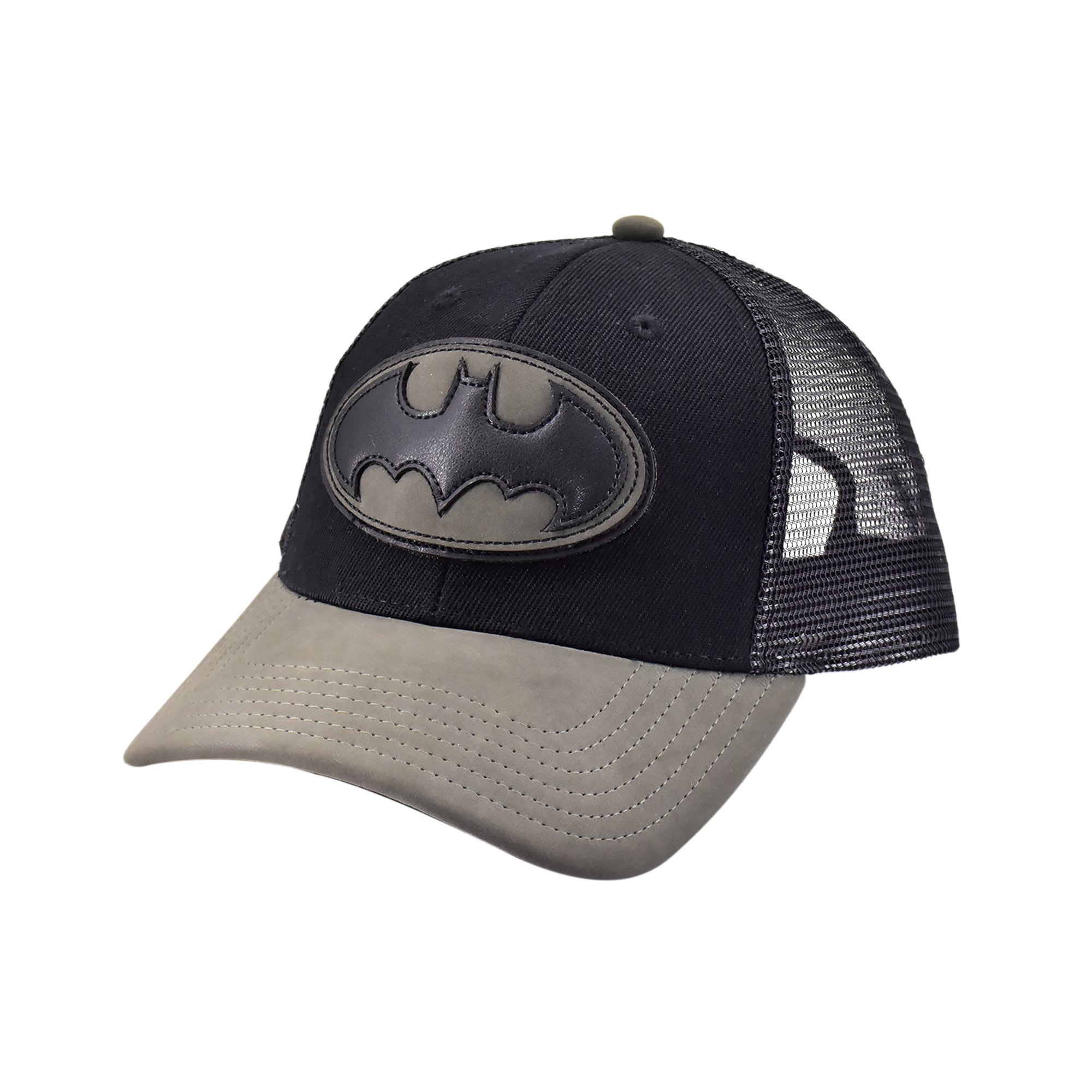 DC Comics Batman Trucker Hat – Tonal Logo Patch Mesh Back Cap, Adjustable Snapback Adult Fit