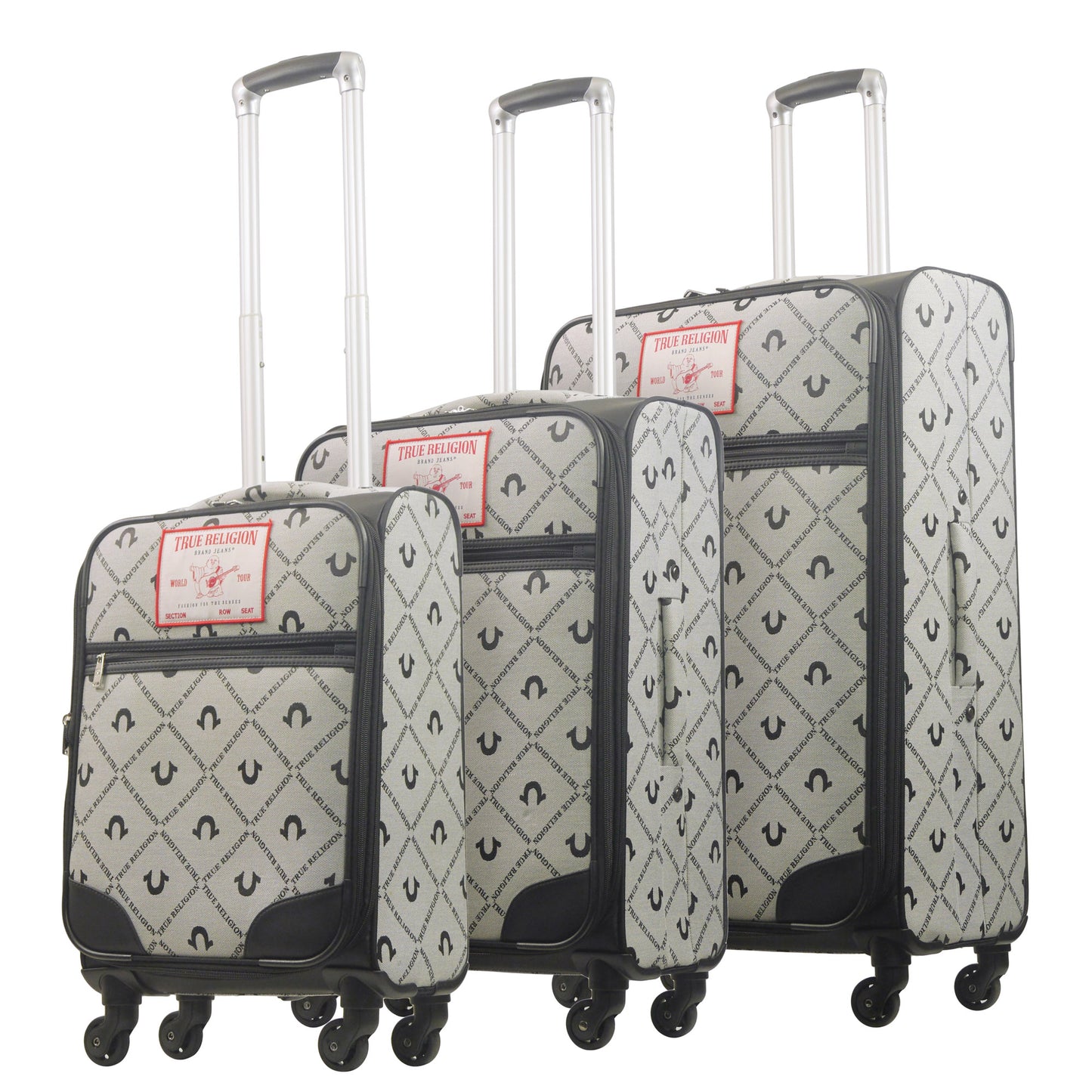 True Religion Soft Sided 3 pc spinner Luggage Set, BLACK