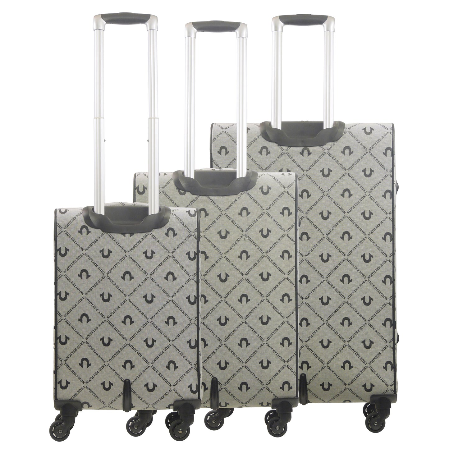 True Religion Soft Sided 3 pc spinner Luggage Set, BLACK