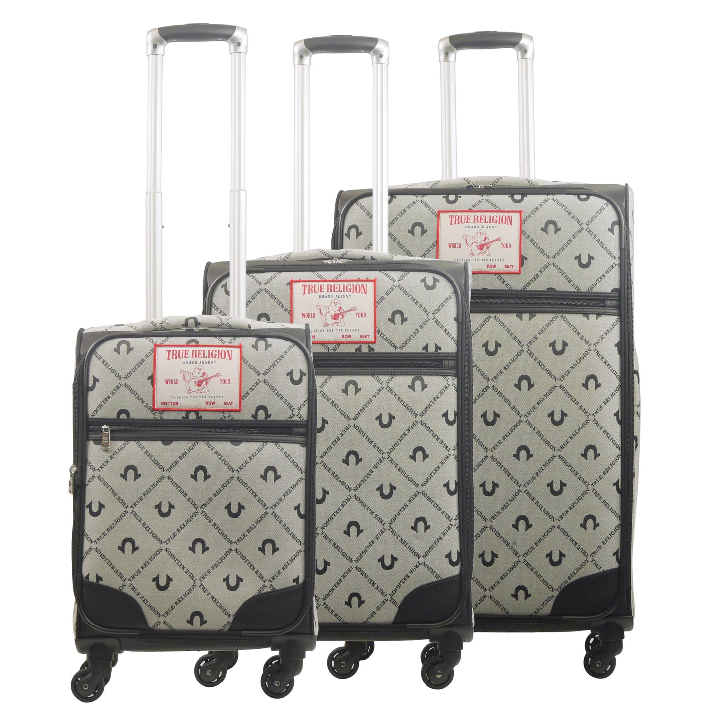 True Religion Soft Sided 3 pc spinner Luggage Set, BLACK