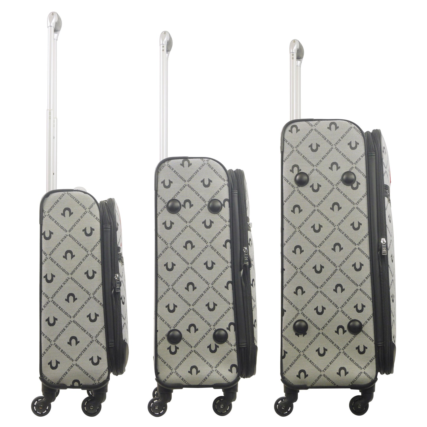 True Religion Soft Sided 3 pc spinner Luggage Set, BLACK
