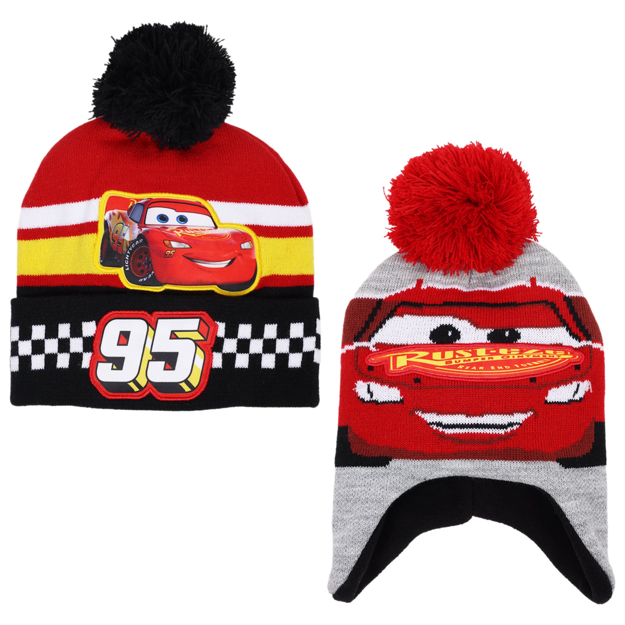 Disney Boys' Winter Hat - 2 Pack Lightning McQueen Pom Pom Beanie or Mickey Mouse Hat (4-7)
