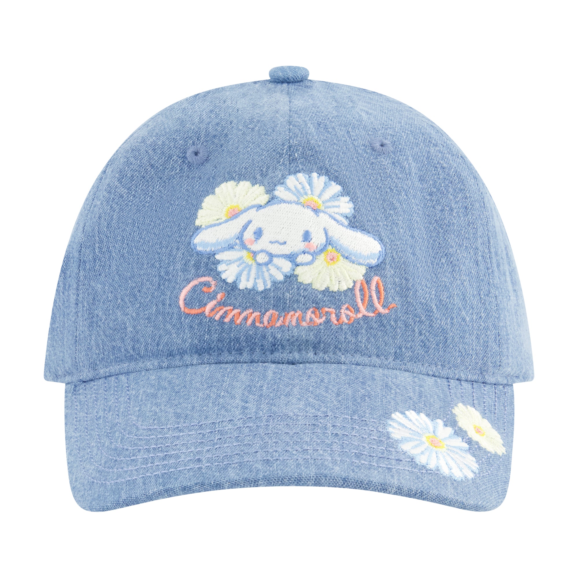 Sanrio Cinnamoroll Embroidered Daisy Denim Hat – Adjustable Dad Cap