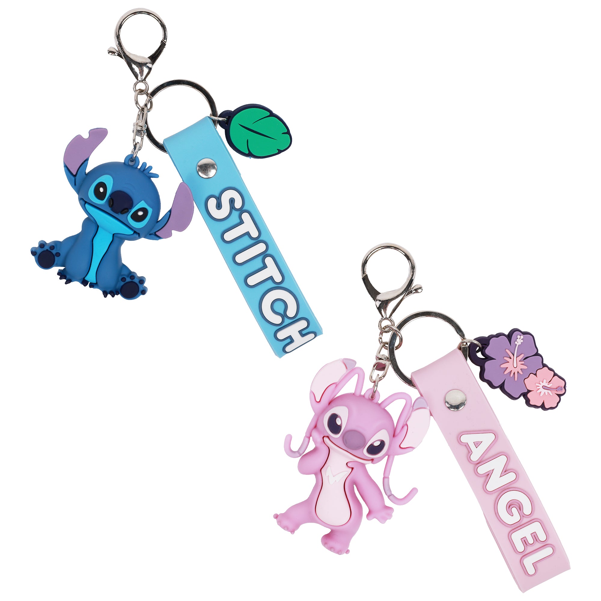 Disney Stitch & Angel Keychain Set – Officially Licensed 3D Character Lanyard Keychains