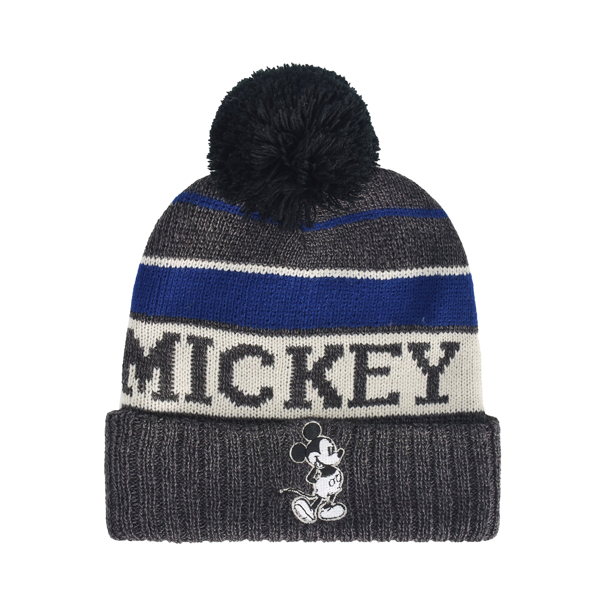 Mickey Stripes Cuff Beanie Wth Pom,Black