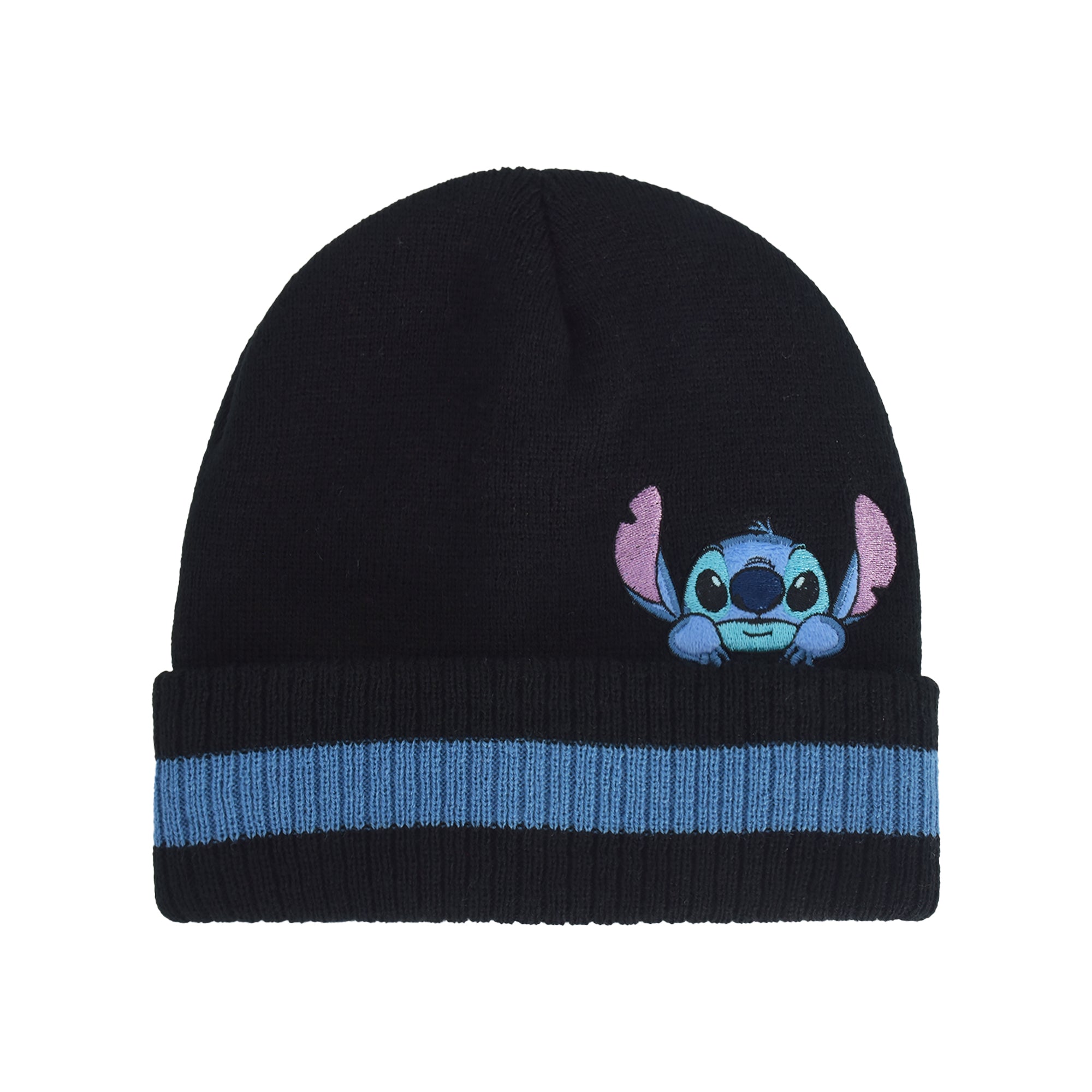 Disney Lilo & Stitch Peeking Striped Beanie, Black / Blue