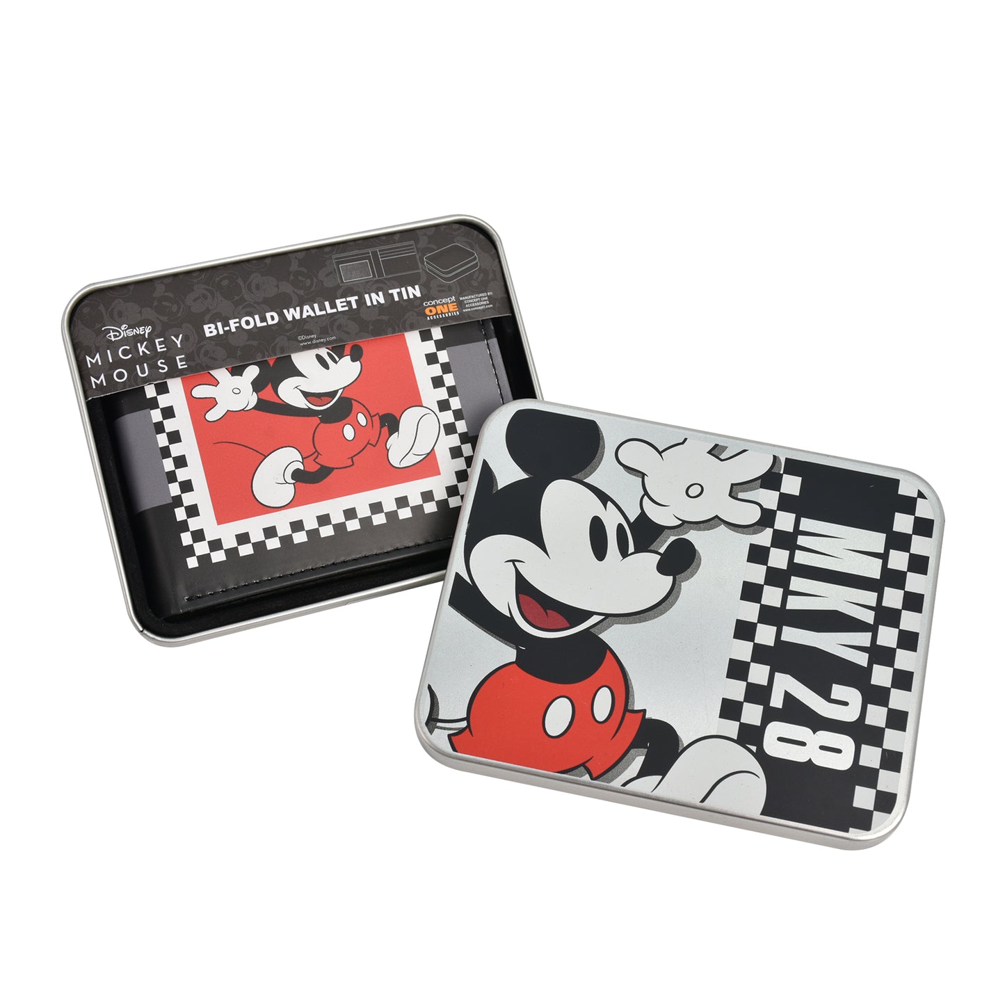 Disney's Mickey Mouse Vintage PRINT Bifold Wallet in a Decorative Tin Case Multi, Unisex