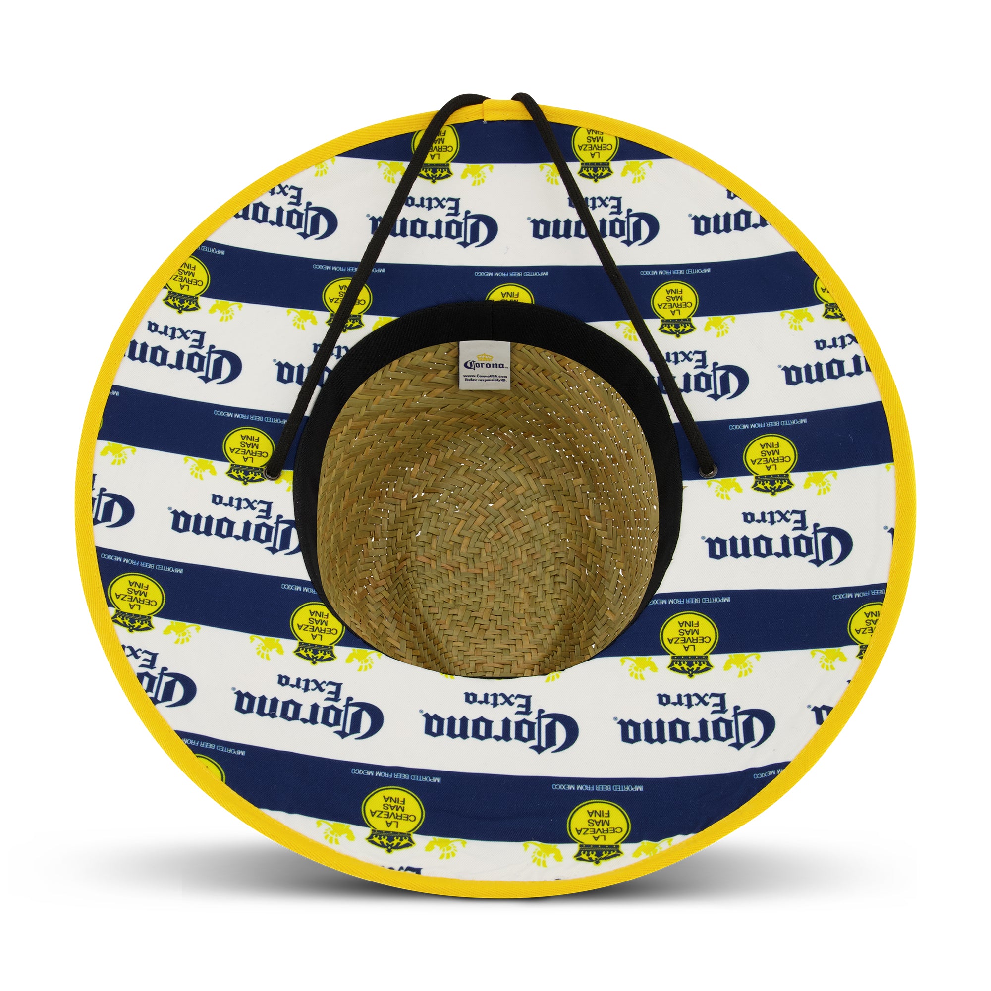 Corona Extra Branded Straw Sun Hat with Blue and Yellow Striped Brim