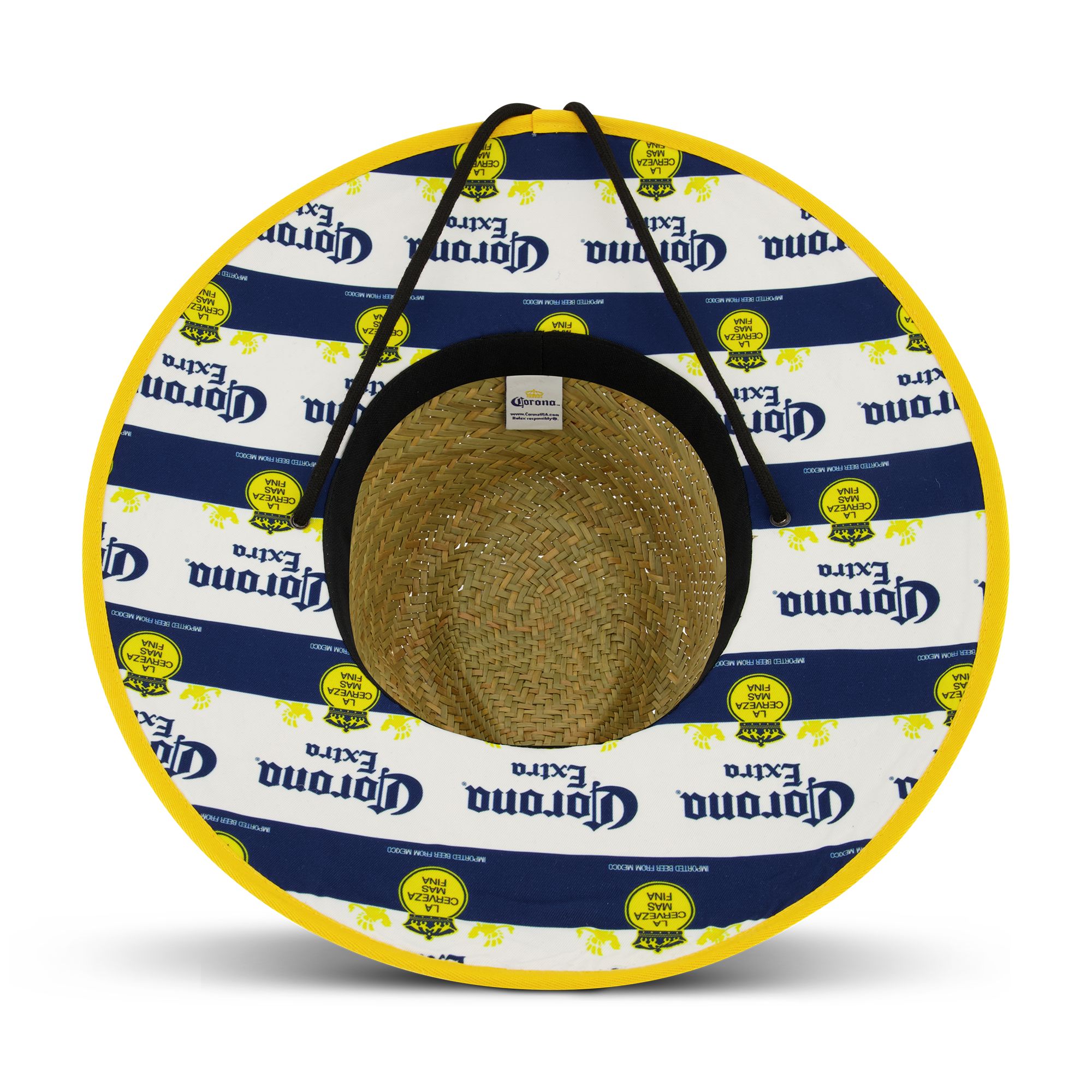 Corona Extra Branded Straw Sun Hat with Blue and Yellow Striped Brim