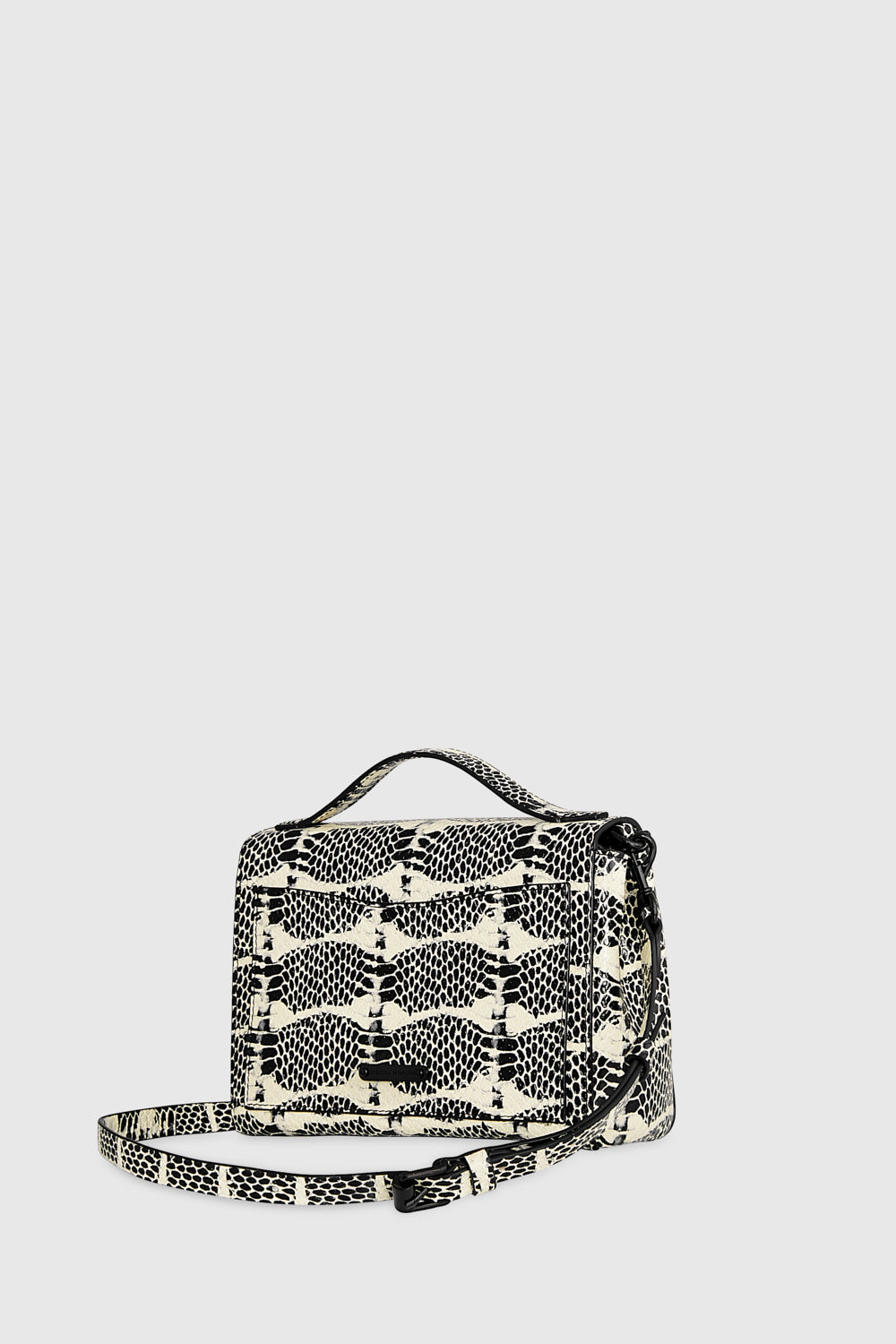 Rebecca Minkoff Megan Top Handle With Chain Black White Snake