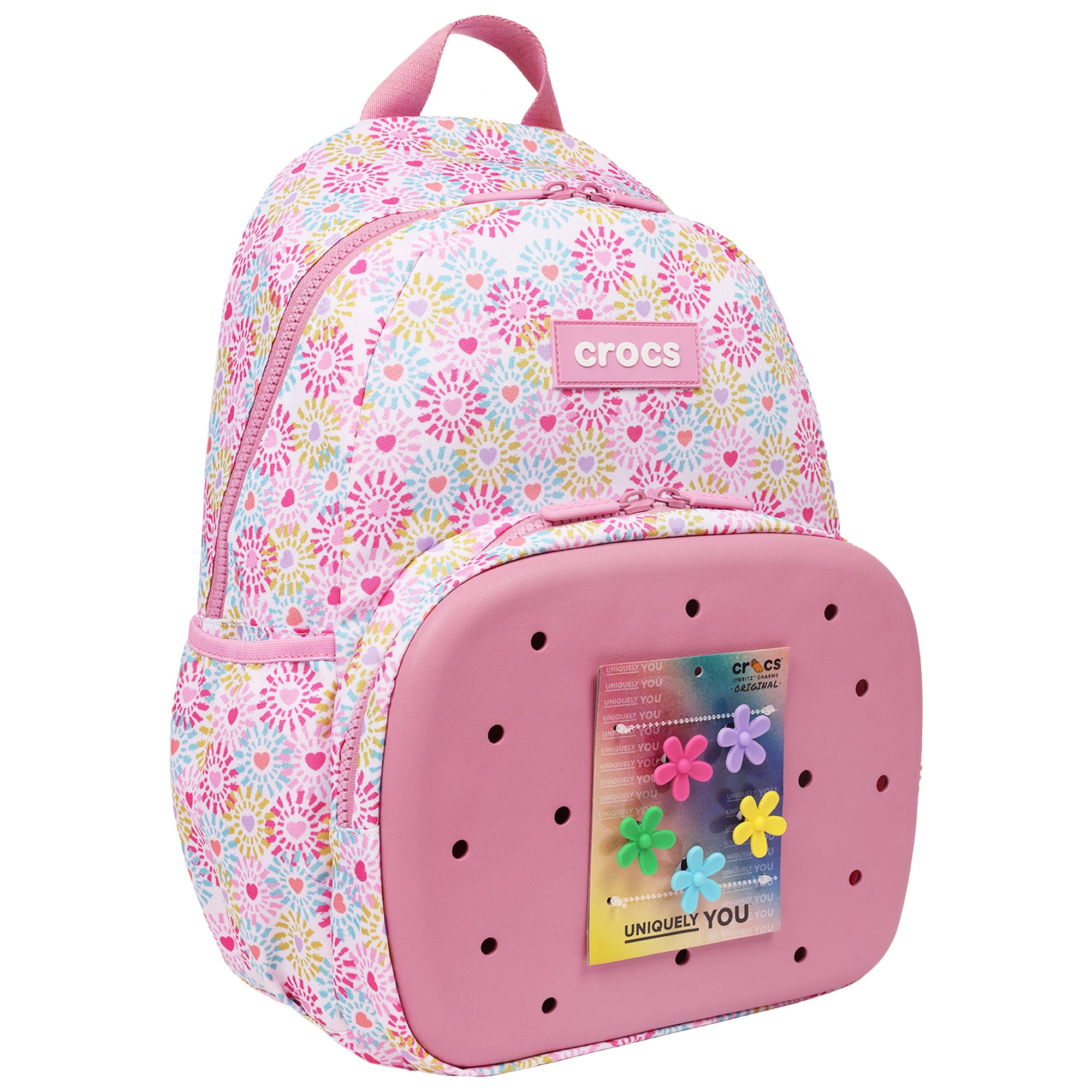 Crocs Floral Back to School Backpack with EVA Front Pocket – Customizable Jibbitz™ Backpack (Pink Floral)