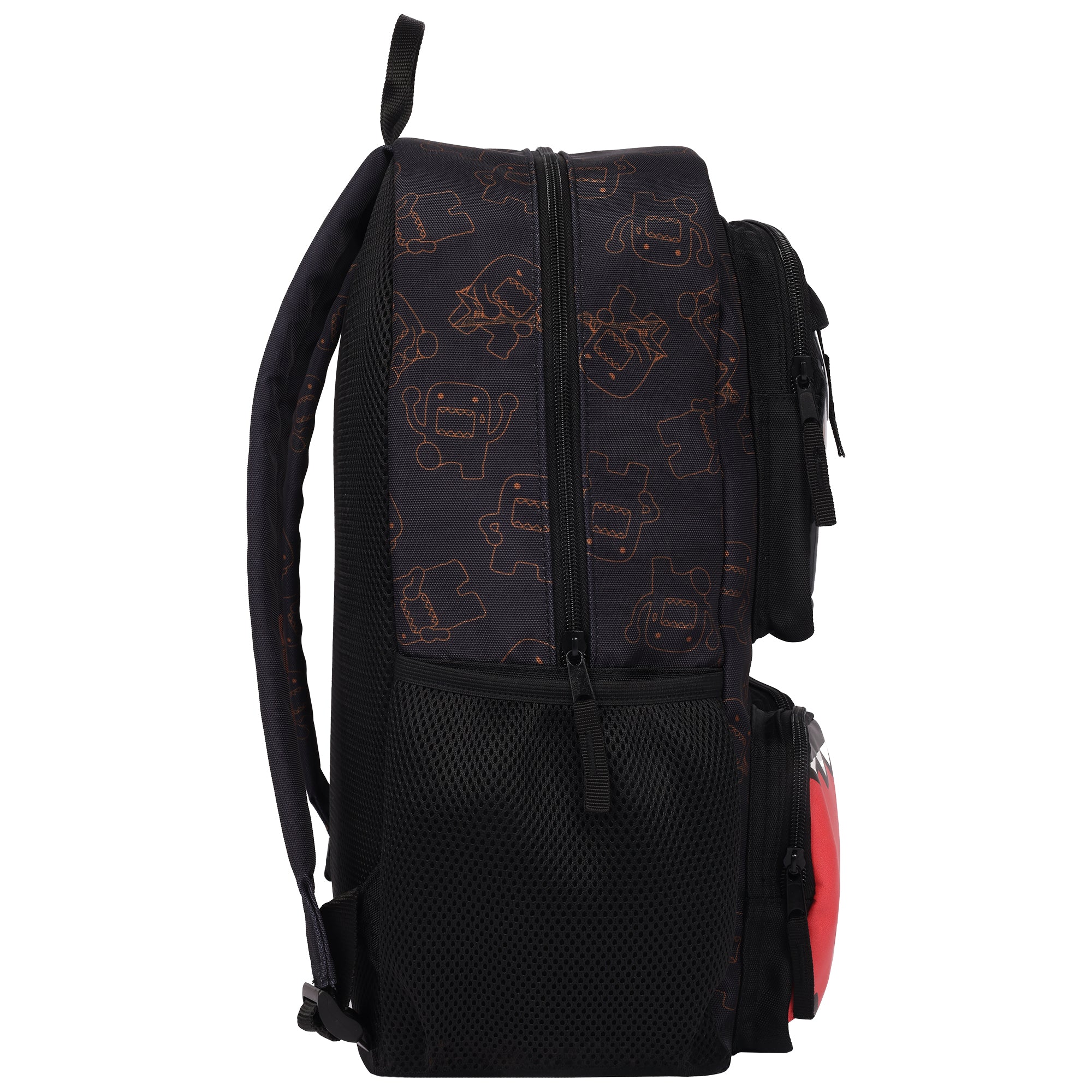 Domo Character Backpack with Clear Window Pocket & Plush Clip Keychain, Multi-Pocket School Bag