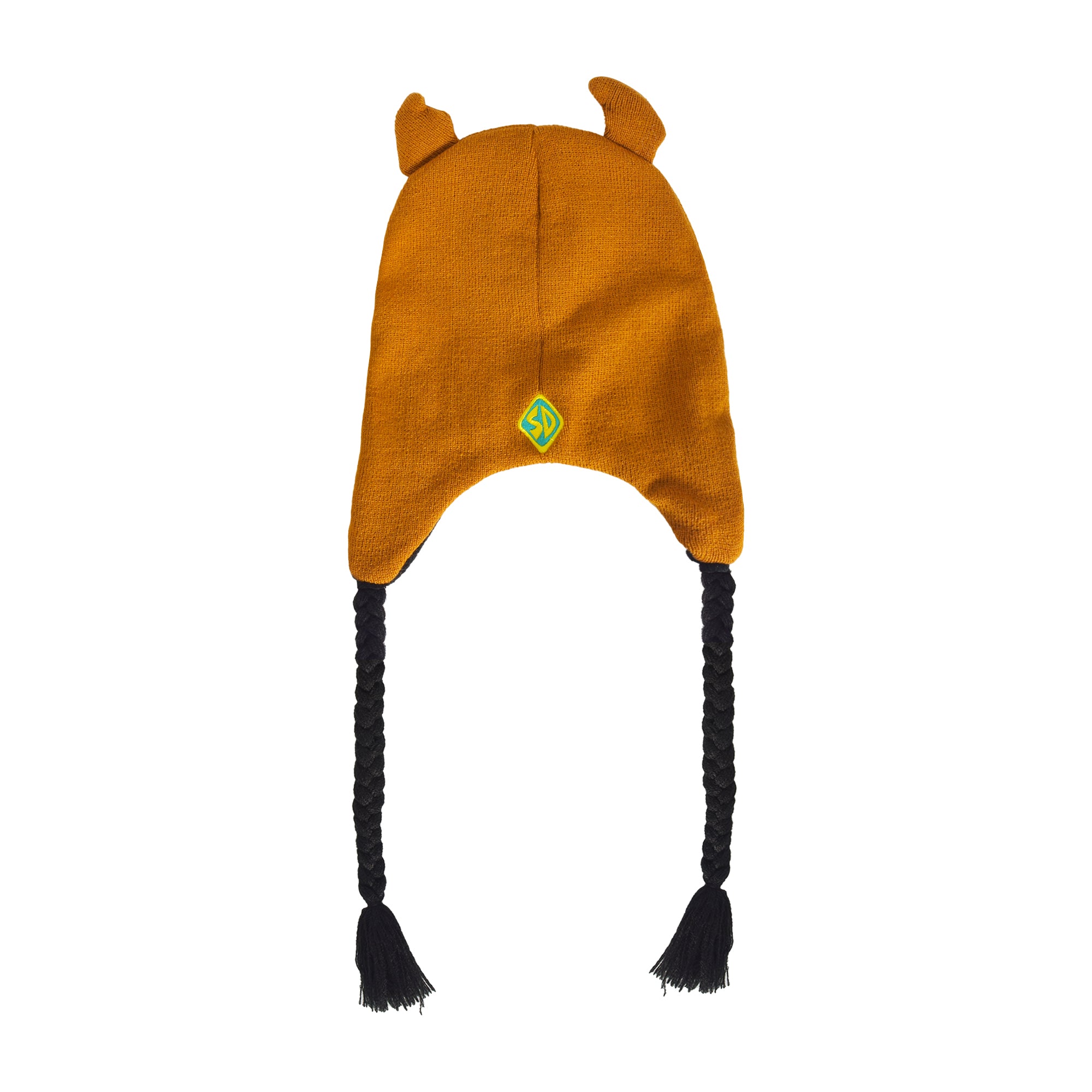 Scooby Doo Beanie Hat, Peruvian Winter Knit Cap with 3D Ears and Tassels, Brown, One Size