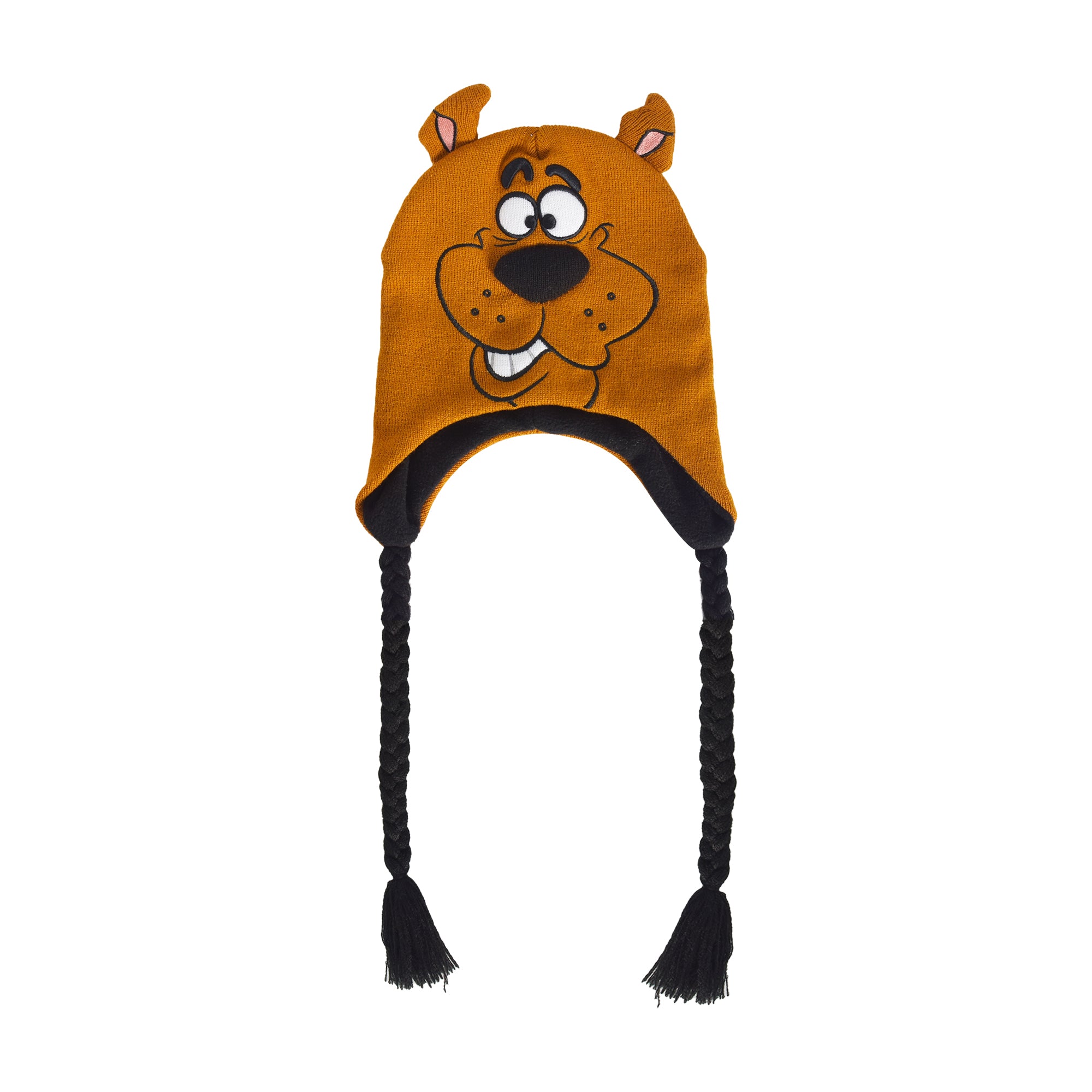 Scooby Doo Beanie Hat, Peruvian Winter Knit Cap with 3D Ears and Tassels, Brown, One Size