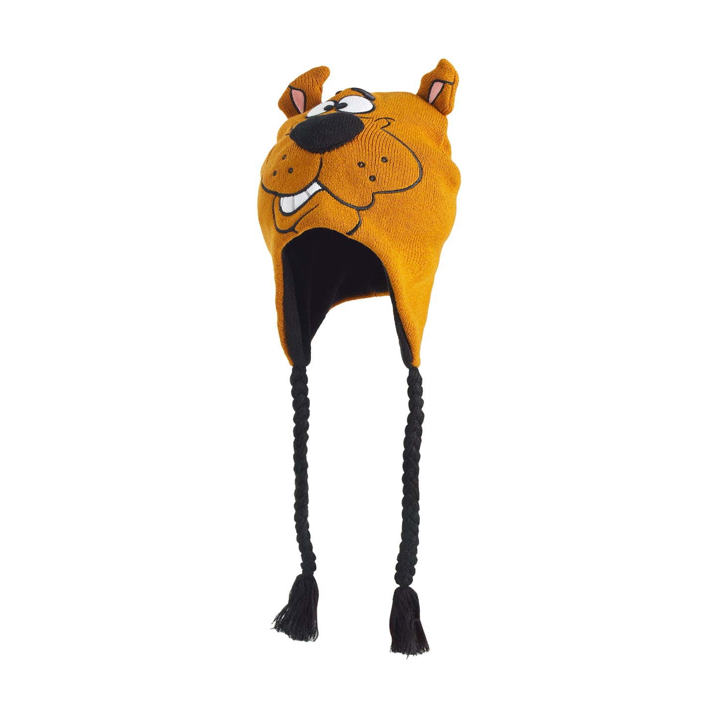 Scooby Doo Beanie Hat, Peruvian Winter Knit Cap with 3D Ears and Tassels, Brown, One Size