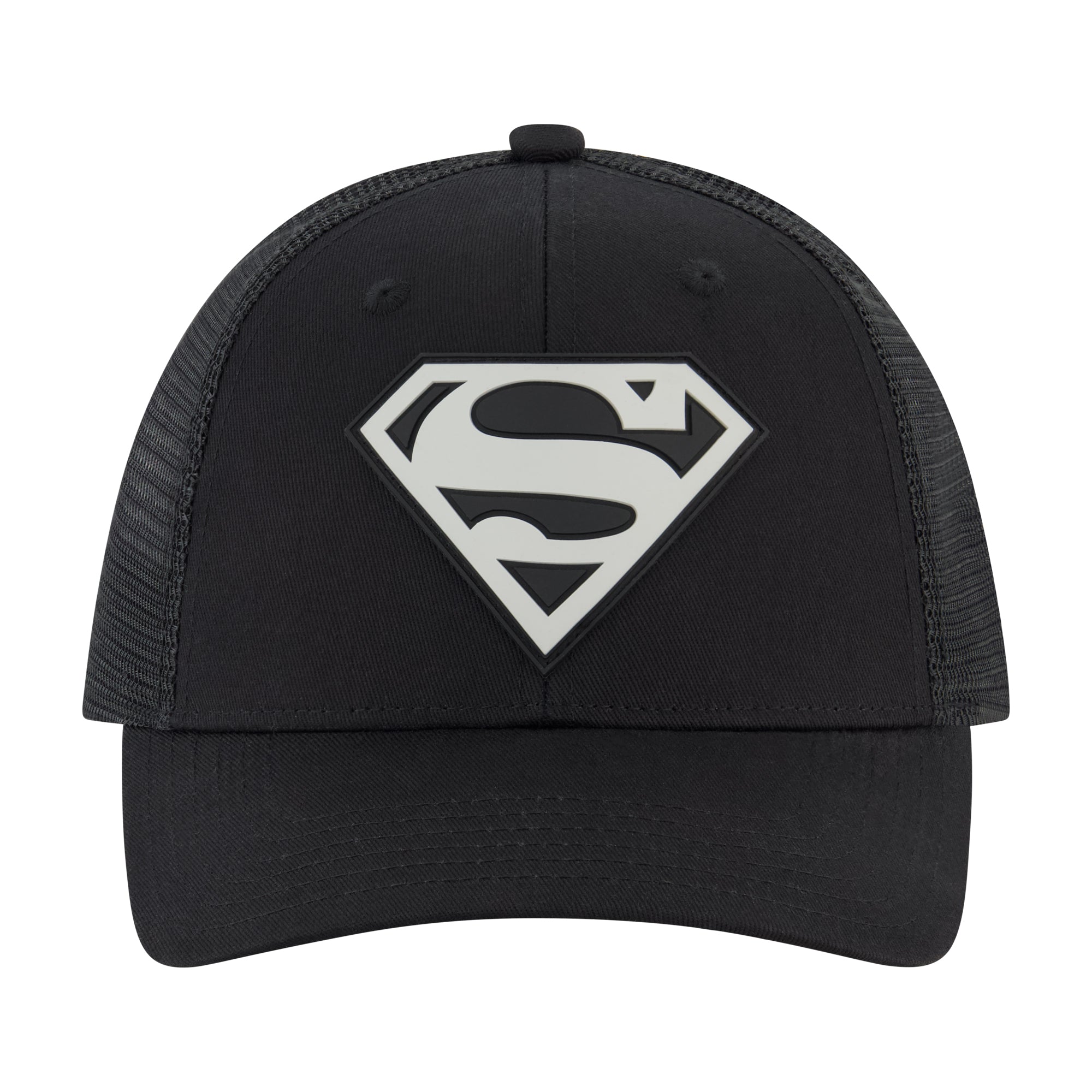 DC Comics Superman Black Trucker Hat – Rubber Logo Patch Adjustable Mesh Cap