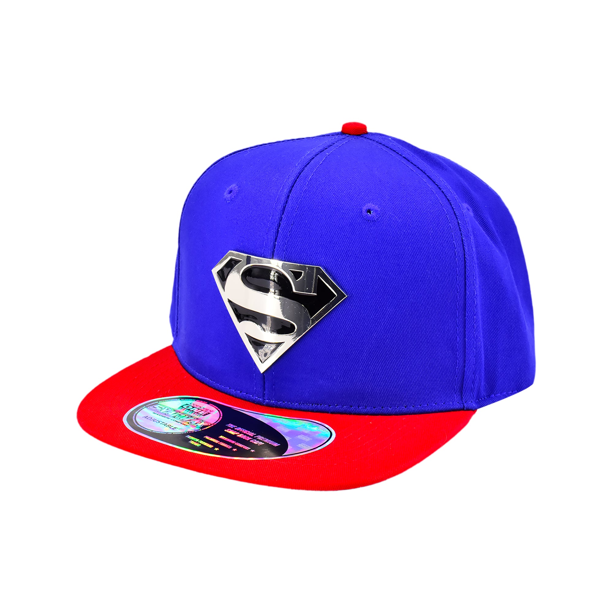Superman Snapback Hat with 3D Metal Logo – Adjustable Flat Brim Cap