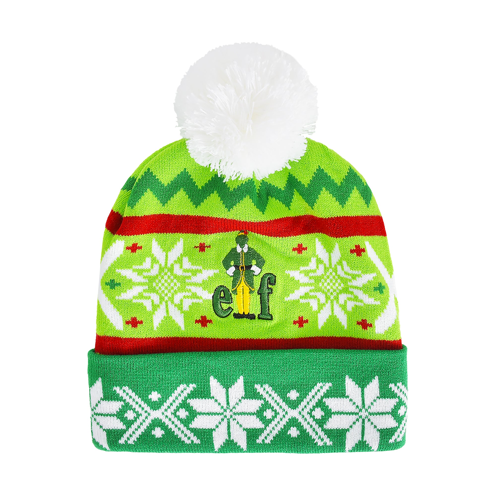 Elf Intarsia Pom Cuff Beanie,Green