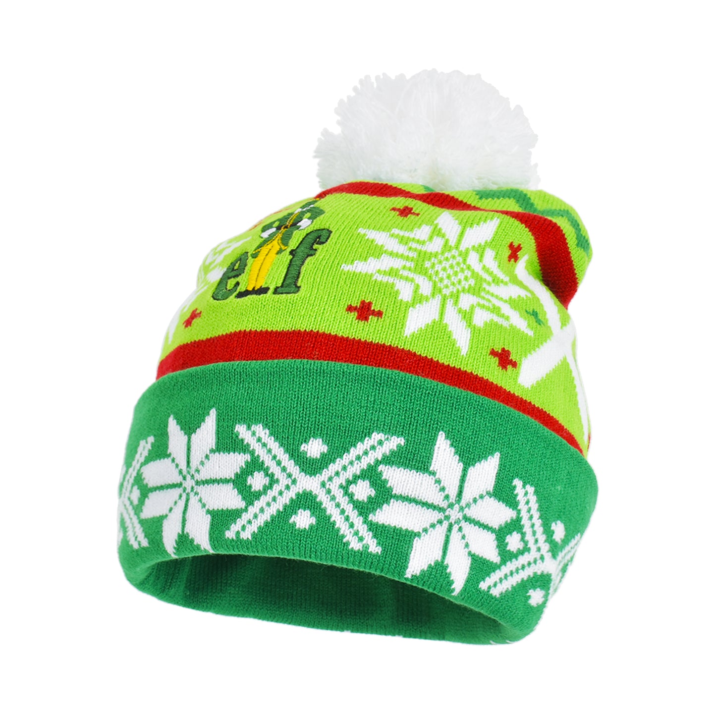 Elf Intarsia Pom Cuff Beanie,Green