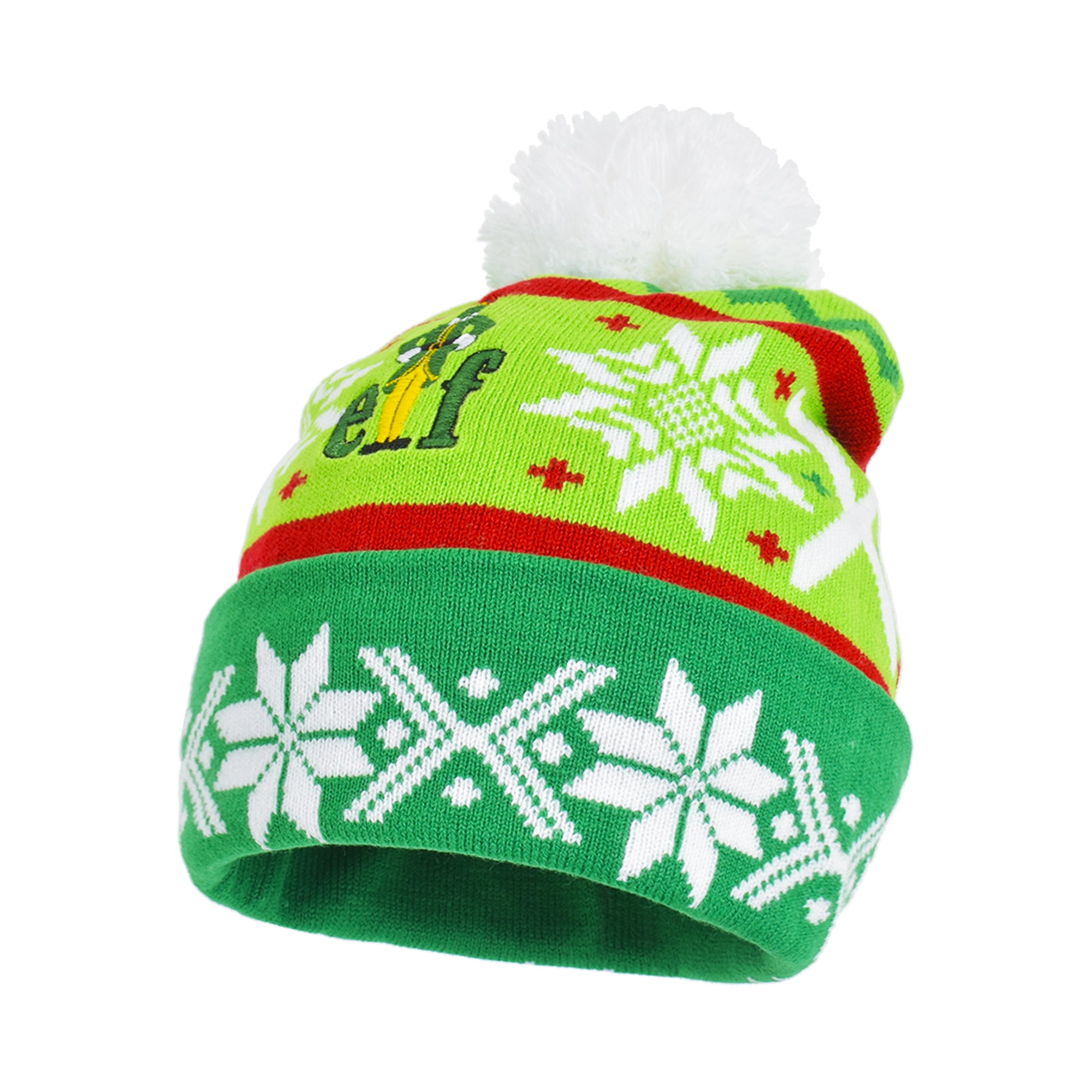 Elf Intarsia Pom Cuff Beanie,Green