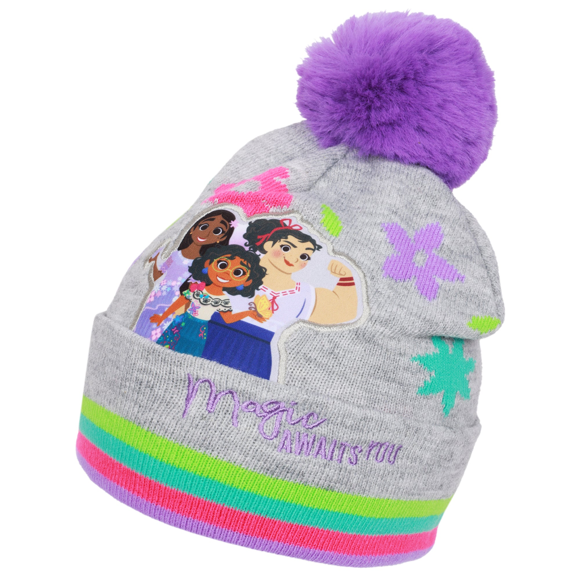Disney Encanto Toddler Girls’ Winter Hat & Mittens Set – “Magic Awaits You” Pom Beanie