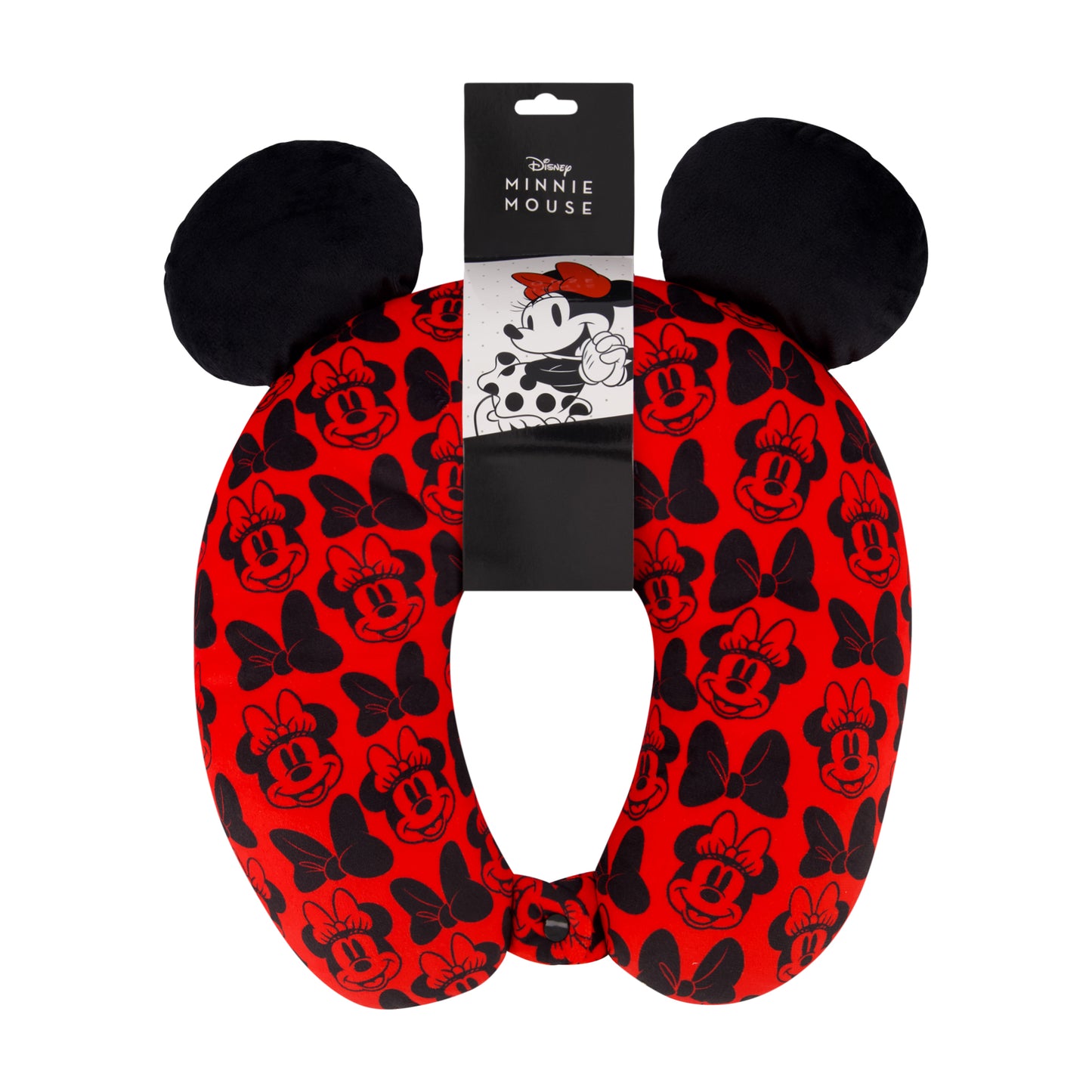 Disney Minnie Mouse Travel Neck Pillow for Airplane, Car and Office Comfortable and Breathable, Red/Black