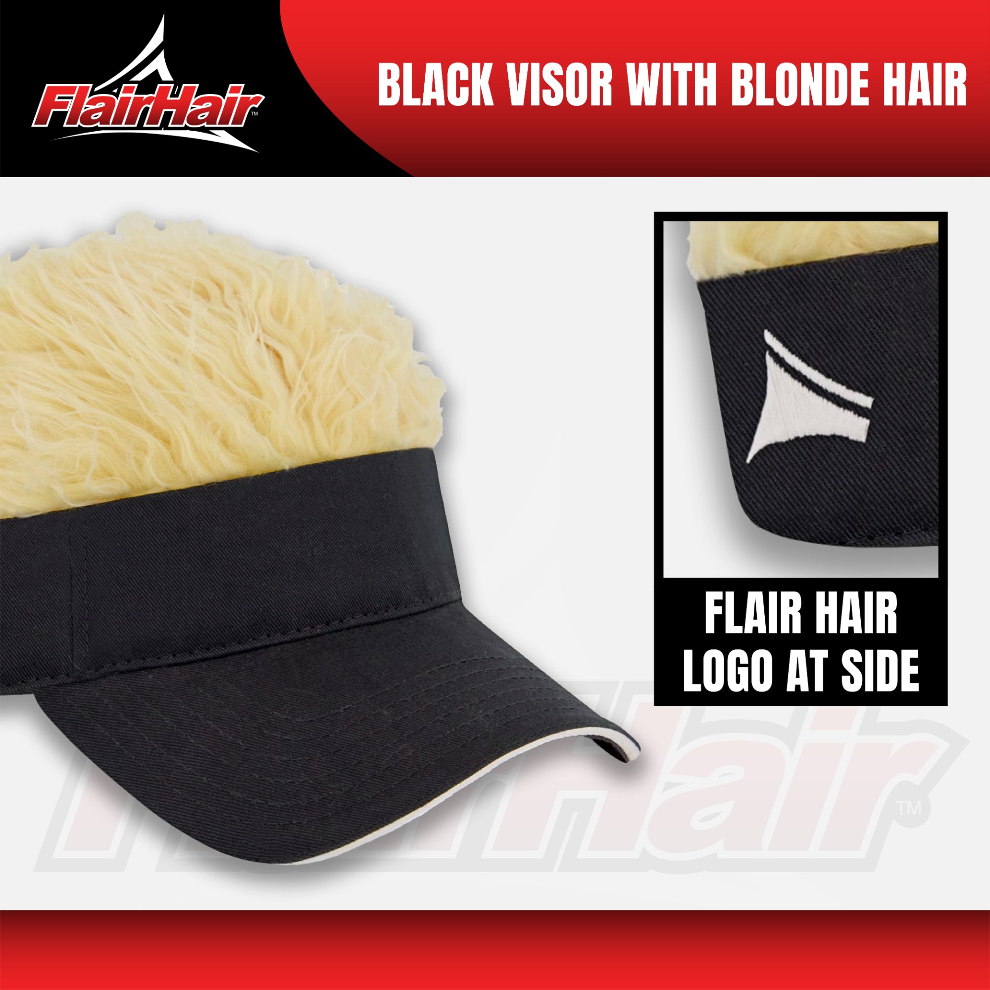 Flair Hair Women's Sun Visor Cap with Fake Hair, Adjustable Baseball Hat