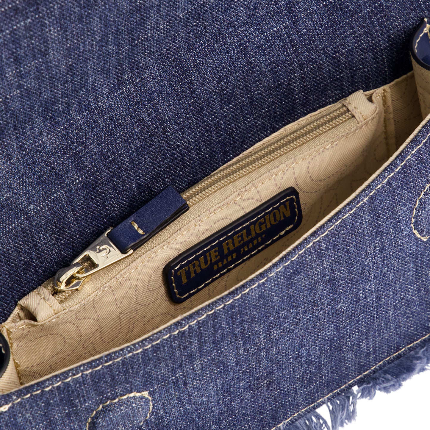 True Religion Frayed Denim Flap, Denim