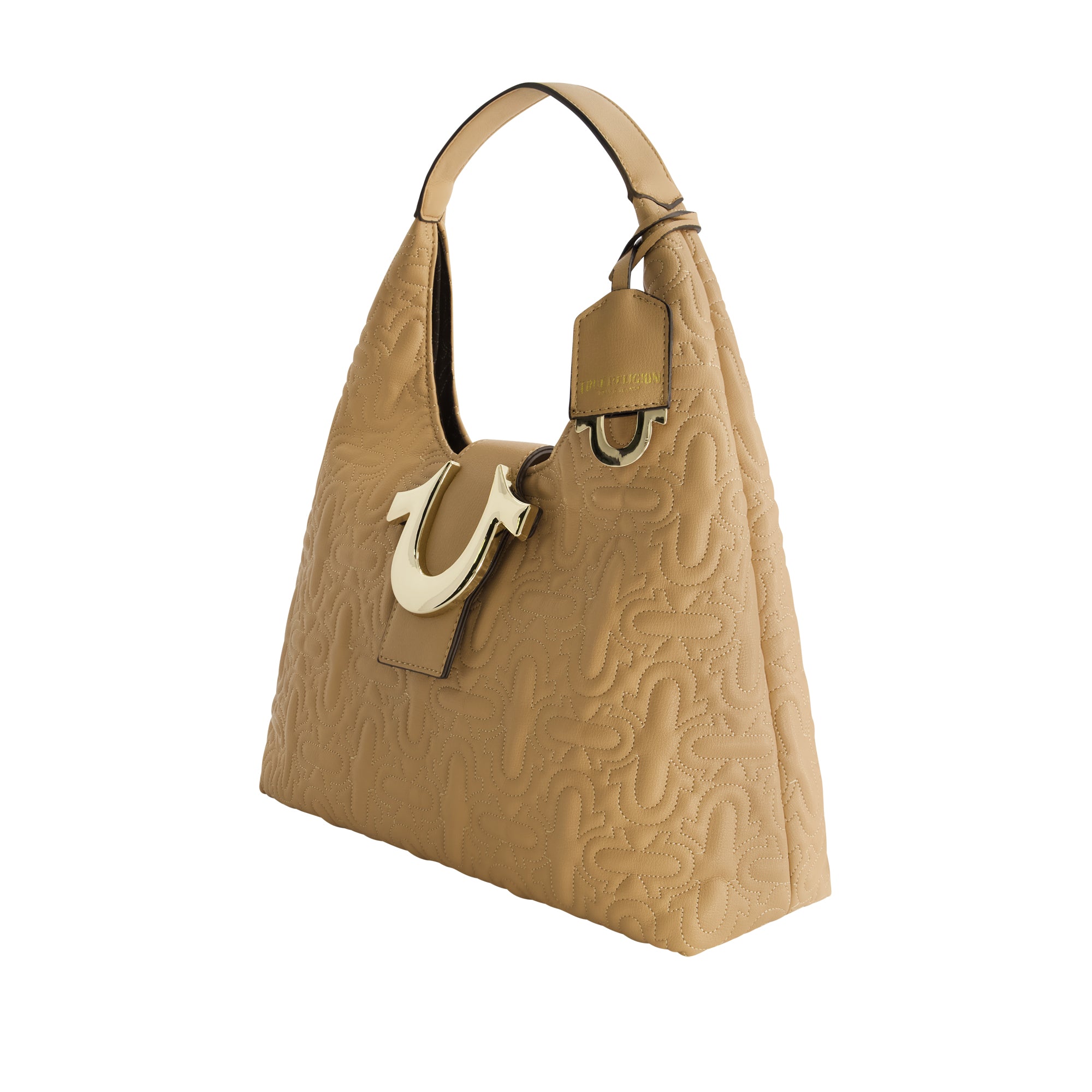True Religions Quilted Horseshoe Medium Hobo, CAMEL