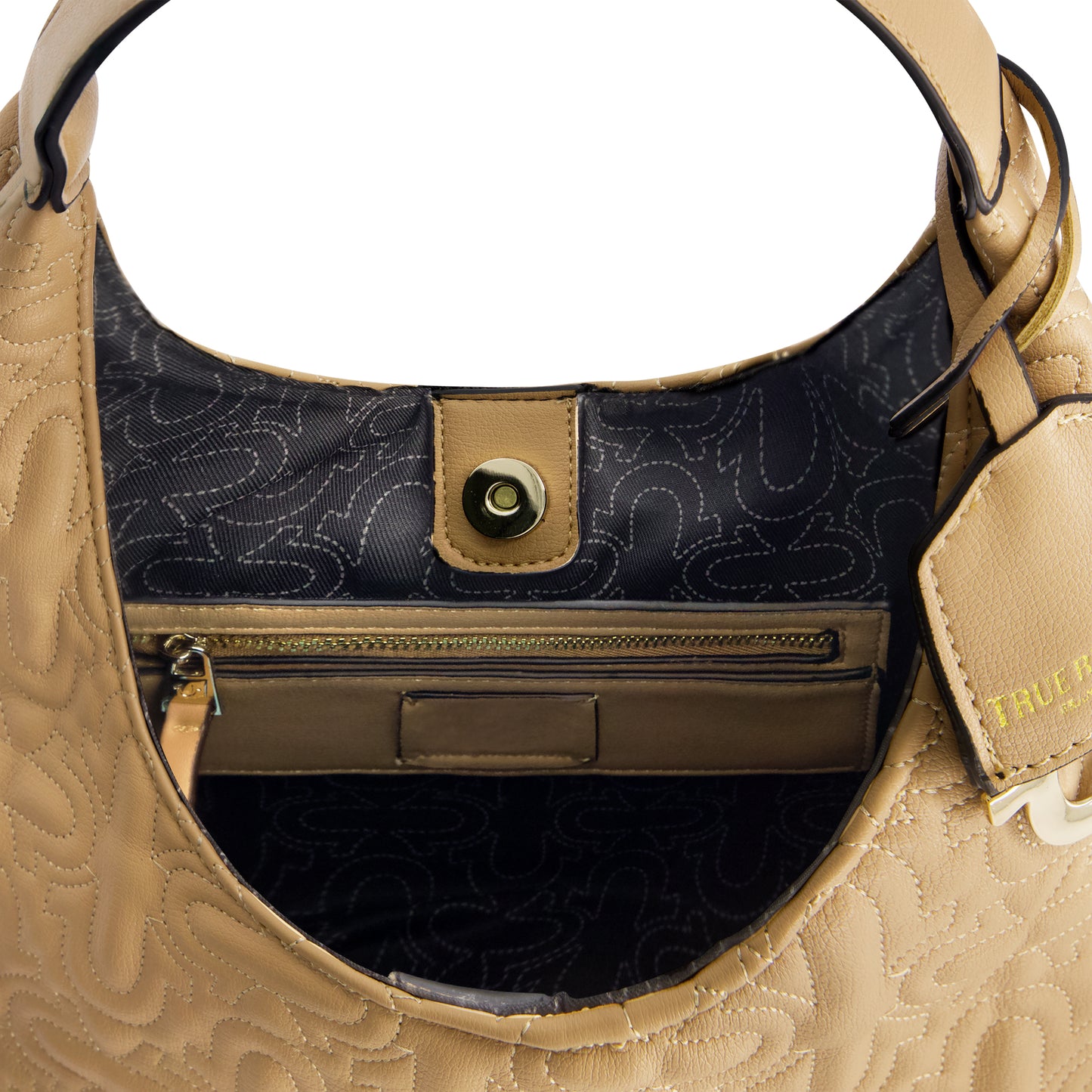 True Religions Quilted Horseshoe Medium Hobo, CAMEL