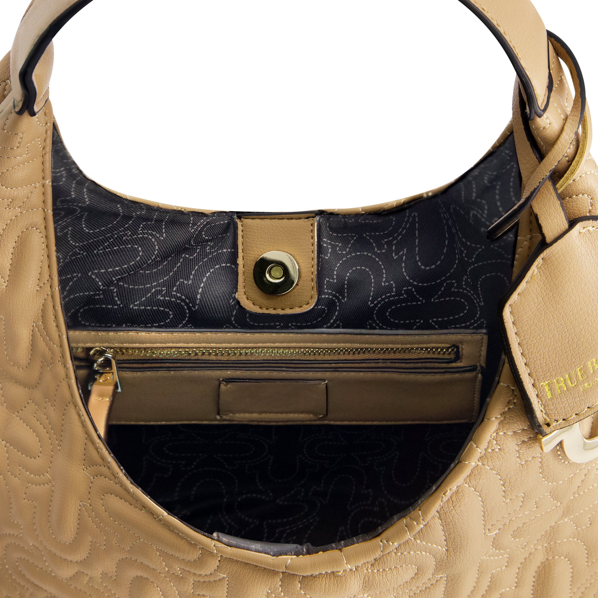 True Religions Quilted Horseshoe Medium Hobo, CAMEL