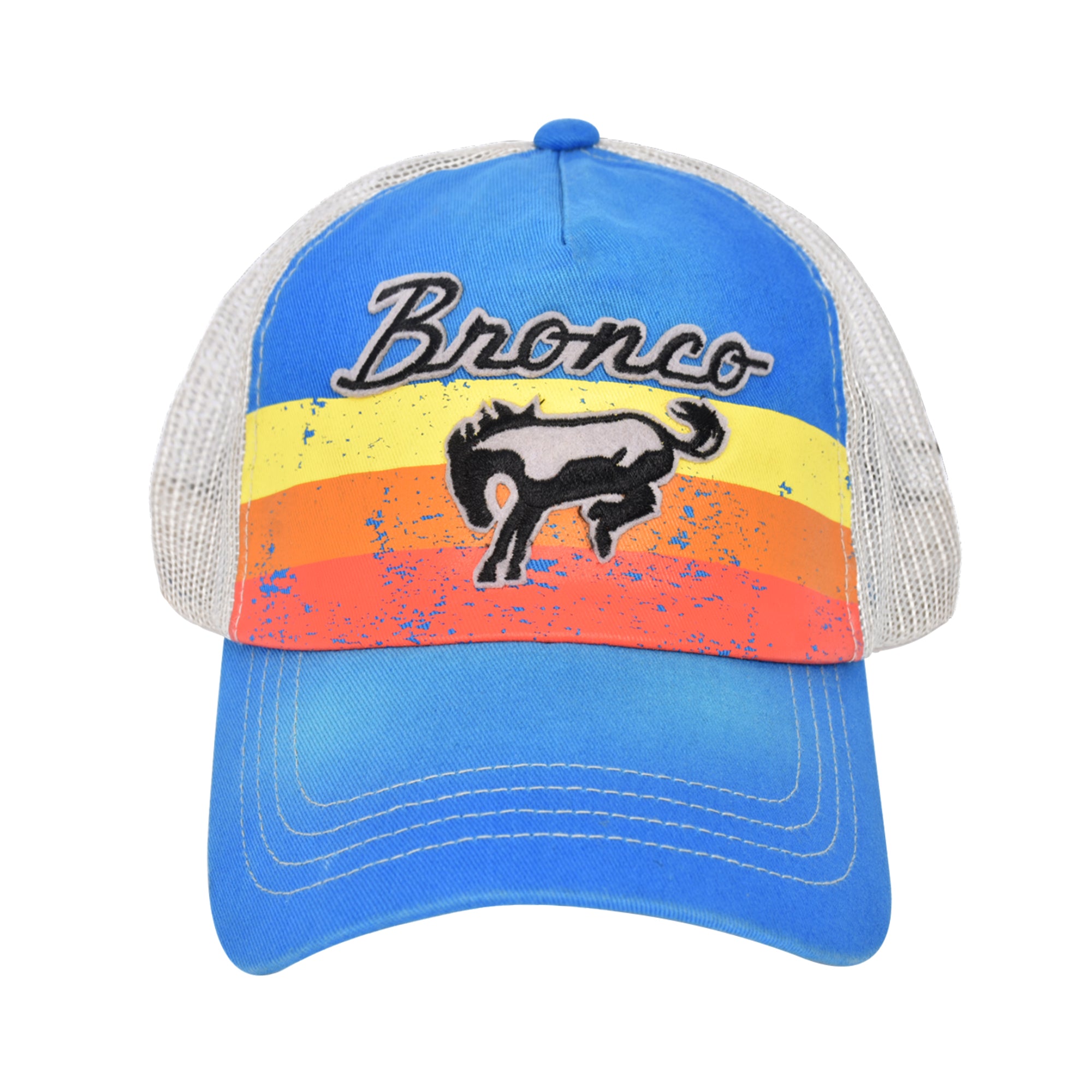 Ford Bronco Embroidered Logo Washed Cotton Adjustable Trucker Hat with Curved Brim, Royal Blue, One Size