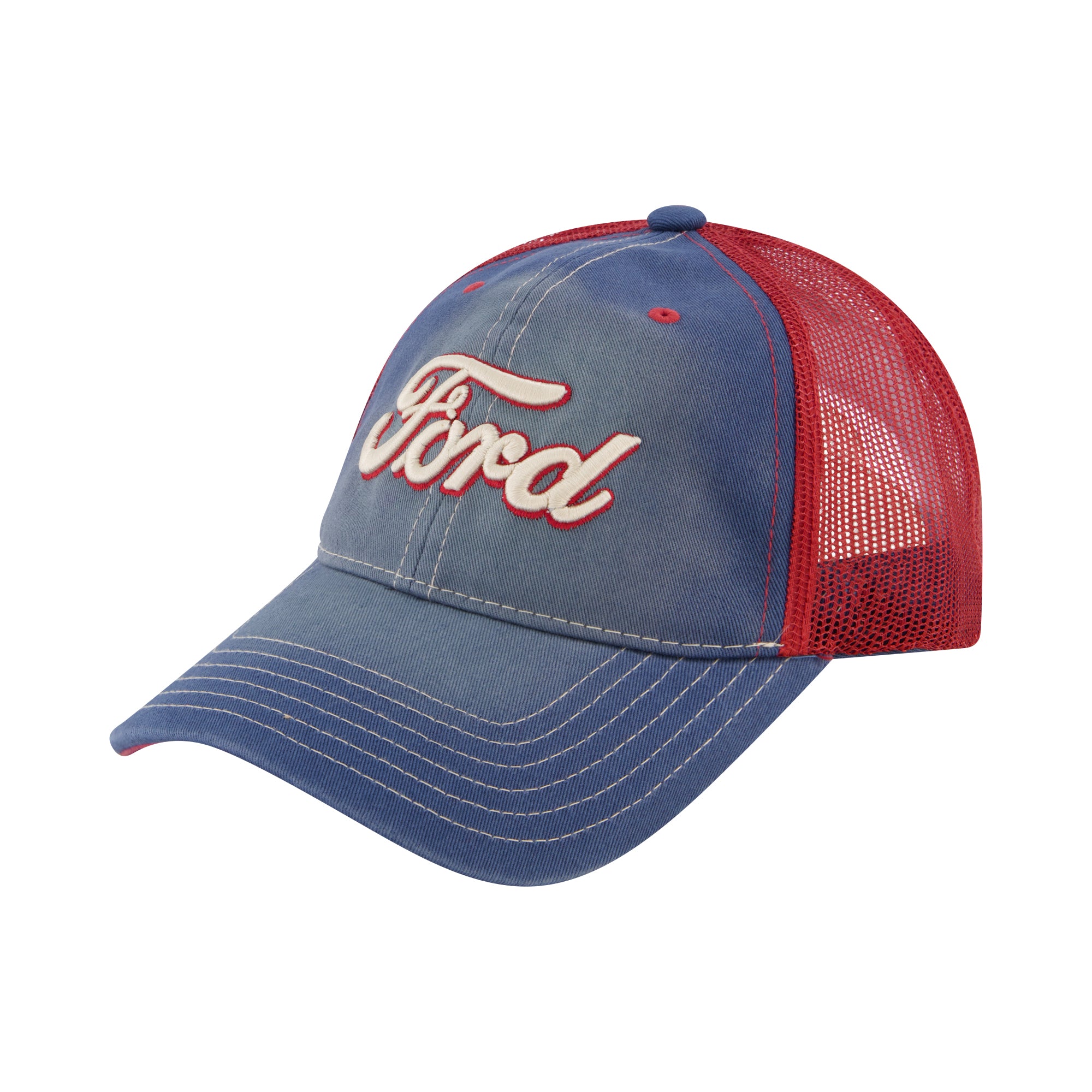 Ford Truck Hat, Logo Mesh Adjustable Snapback Baseball Cap with Curved Brim, Blue, One Size