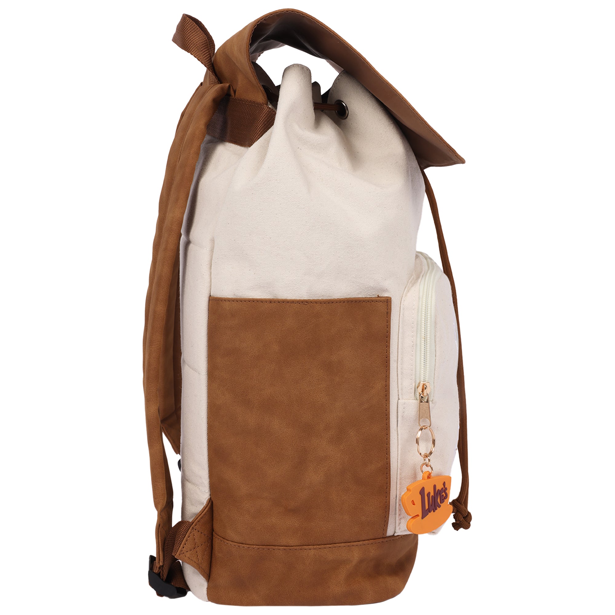 Gilmore Girls Stars Hollow Canvas Backpack with Faux Leather Trim, Laptop Sleeve & Charm Keychain
