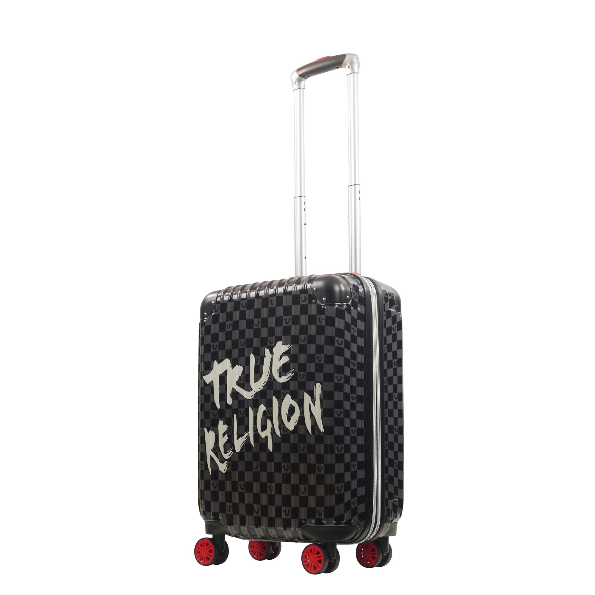 True Religion 22.5" Hardcase Checkered carry-on with big logo, BLACK