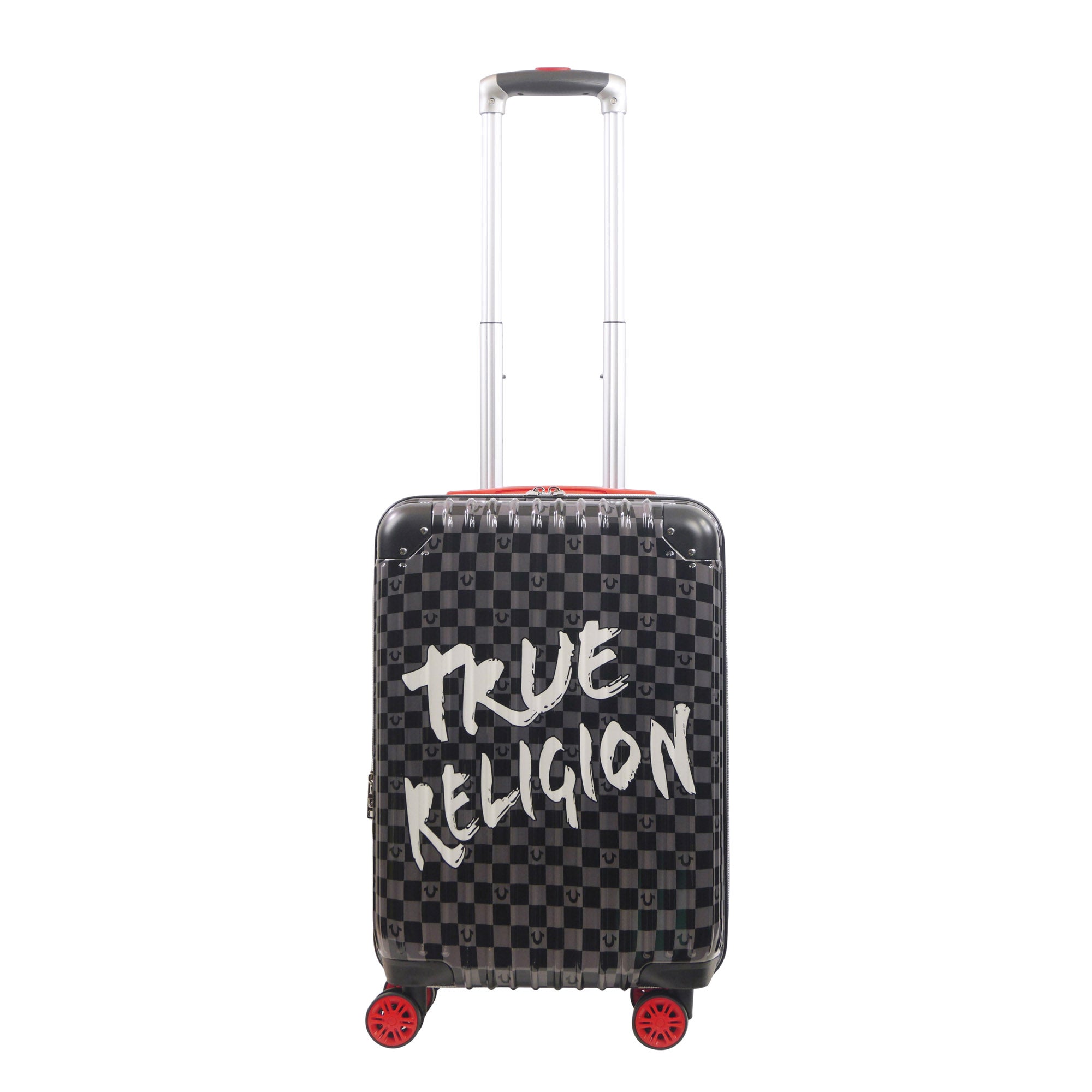 True Religion 22.5" Hardcase Checkered carry-on with big logo, BLACK