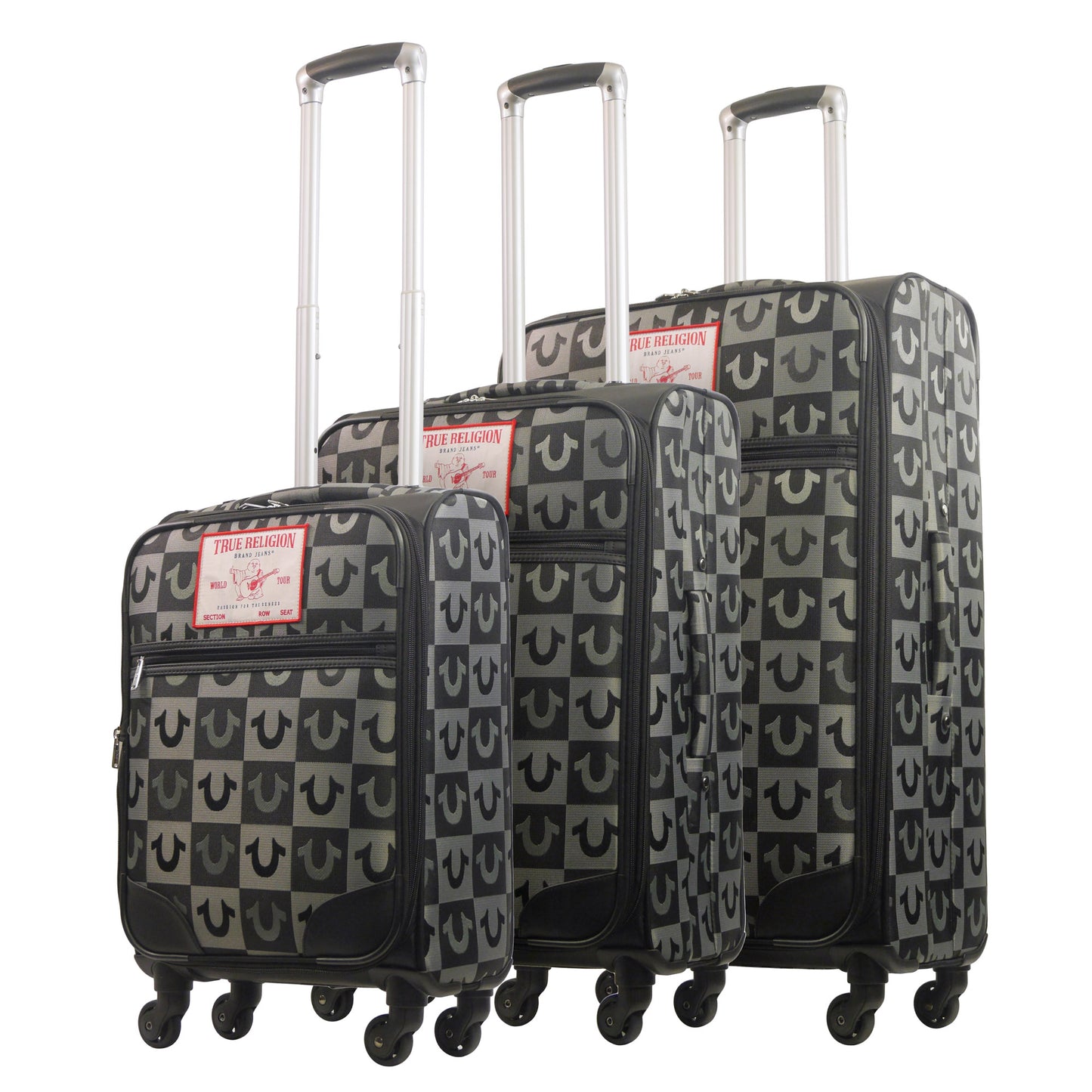 True Religion Soft Sided 3 pc spinner Luggage Set, BLACK