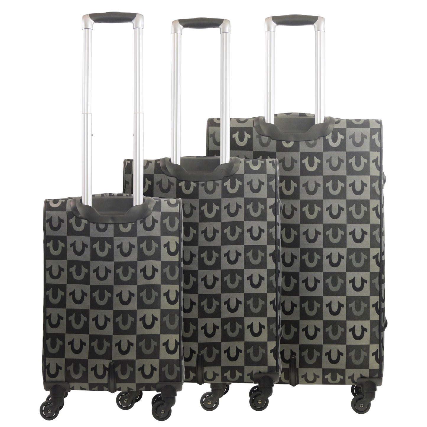 True Religion Soft Sided 3 pc spinner Luggage Set, BLACK