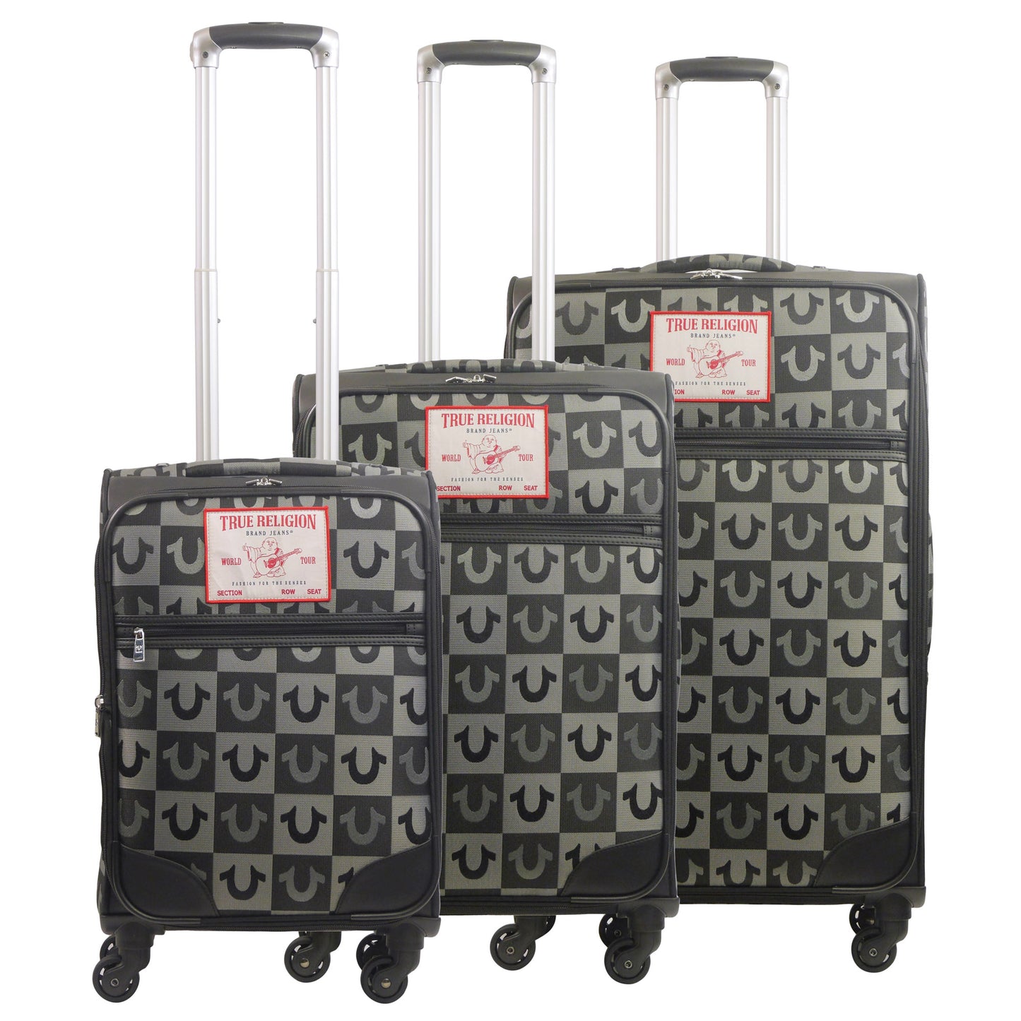 True Religion Soft Sided 3 pc spinner Luggage Set, BLACK