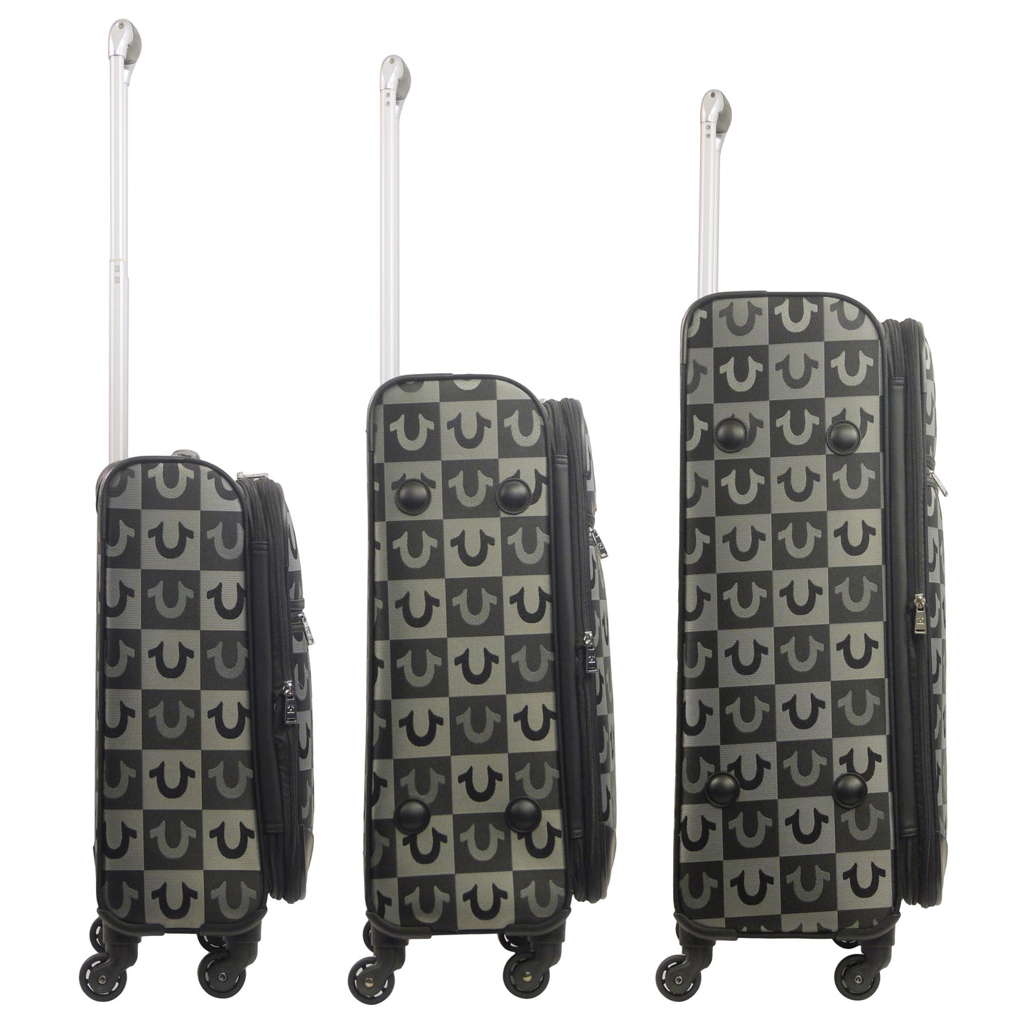 True Religion Soft Sided 3 pc spinner Luggage Set, BLACK