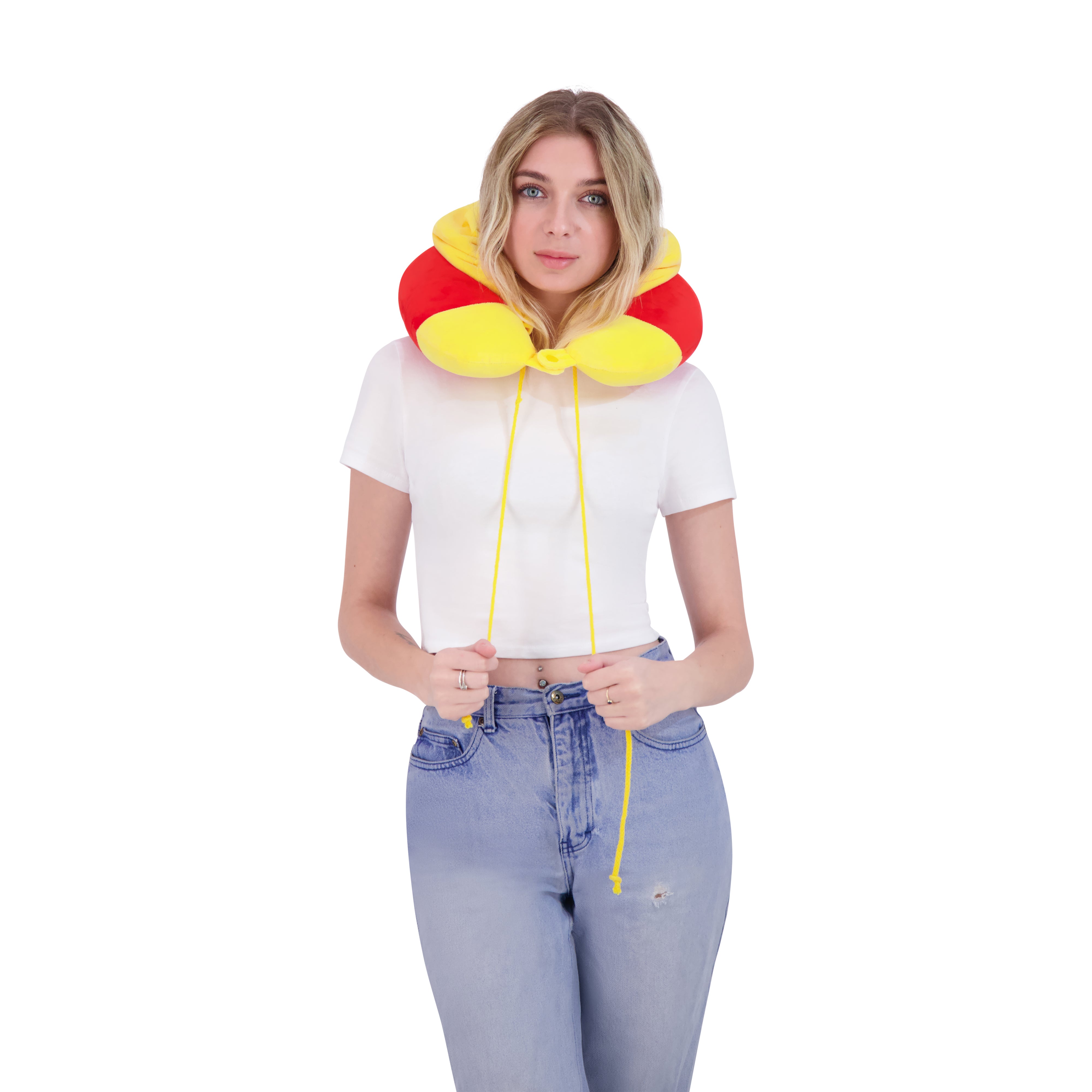 Disney Winnie The Pooh Hooded Neck Pillow, Memory Foam Travel Accessories for Airplane, Car, and Office, Comfortable and Breathable, Orange