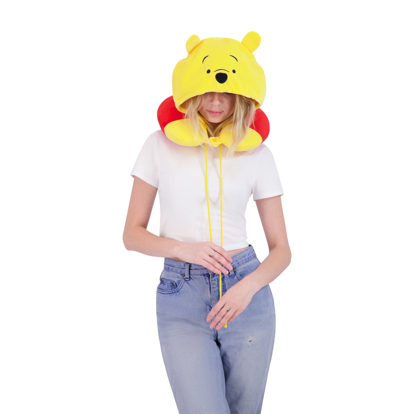 Disney Winnie The Pooh Hooded Neck Pillow, Memory Foam Travel Accessories for Airplane, Car, and Office, Comfortable and Breathable, Orange