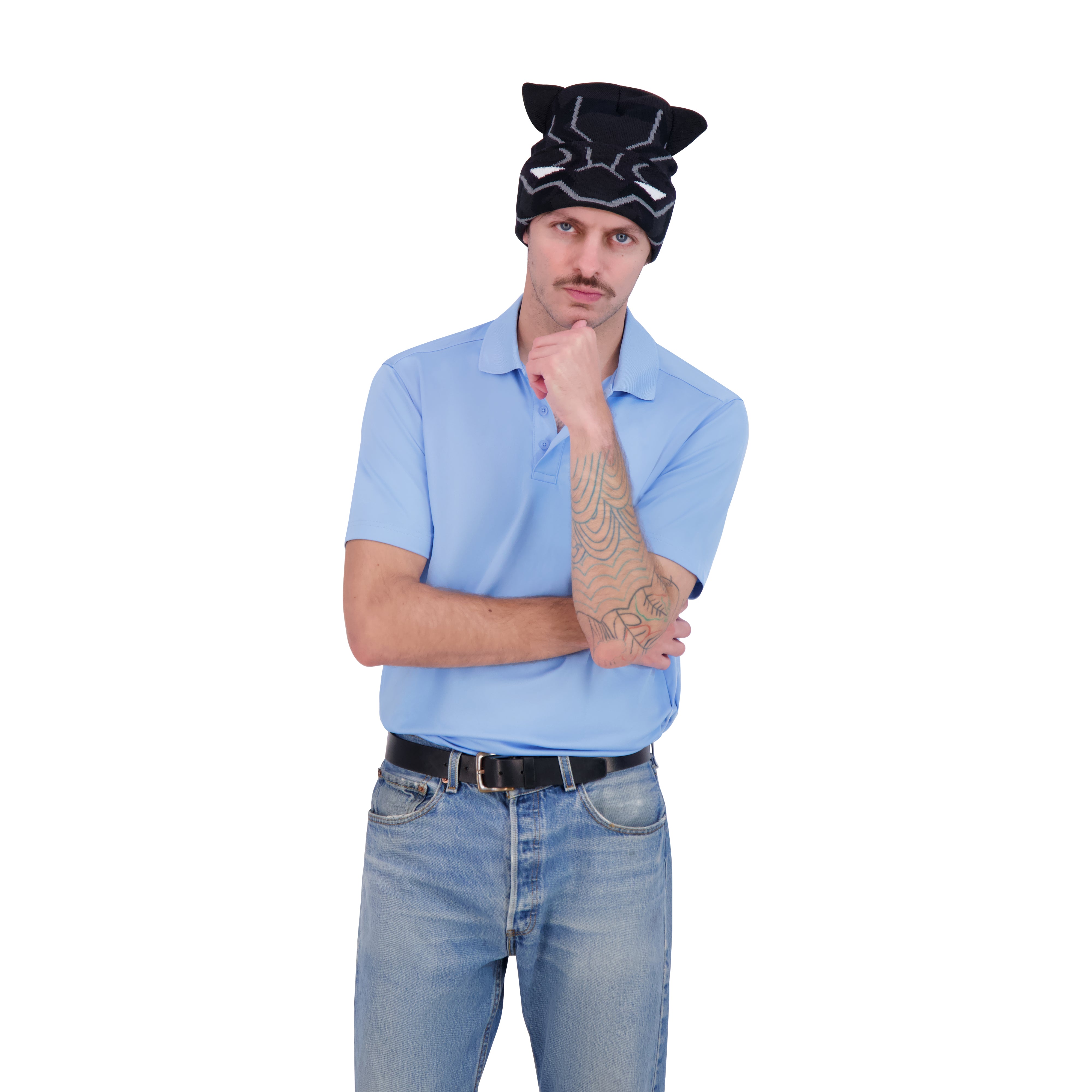 Marvel Black Panther Roll Down Cuff Beanie Hat, Black, One Size