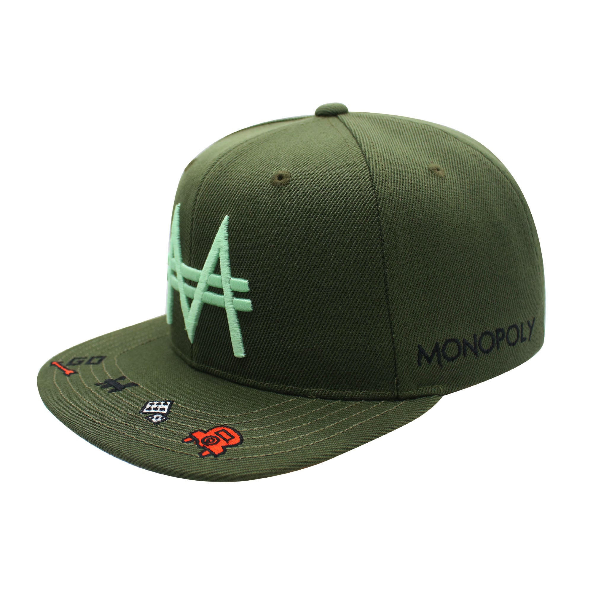 Hasbro Monopoly Baseball Cap, Adult Snapback Hat with Flat Brim, Olive Green