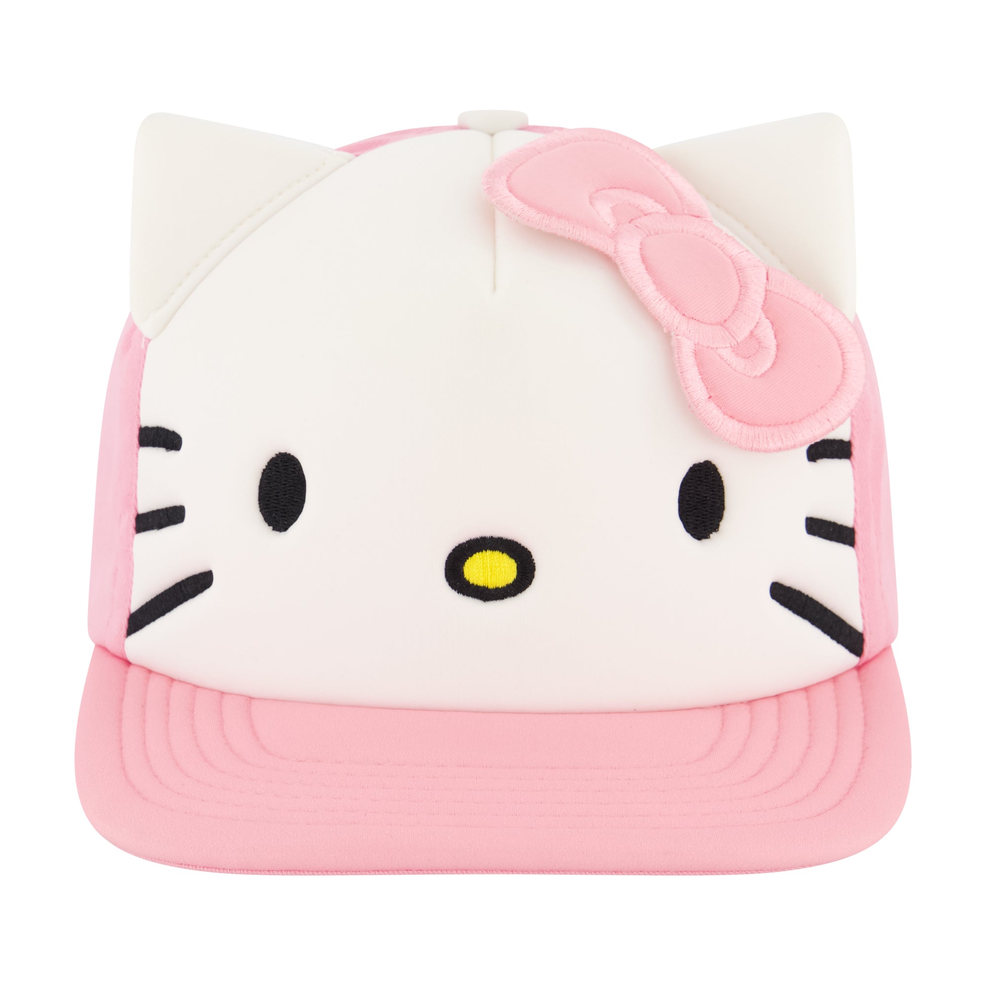 Hello Kitty Baseball Cap, Women's Snapback Hat with Flat Brim and 3D Ribbon and Ears, Pink, One Size