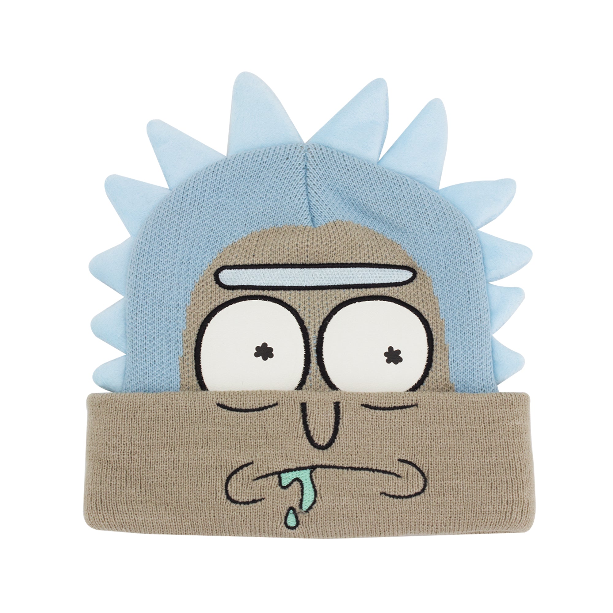 Rick and Morty Rick Sanchez Face Knit Beanie with 3D Hair Spikes – Cuffed Winter Hat