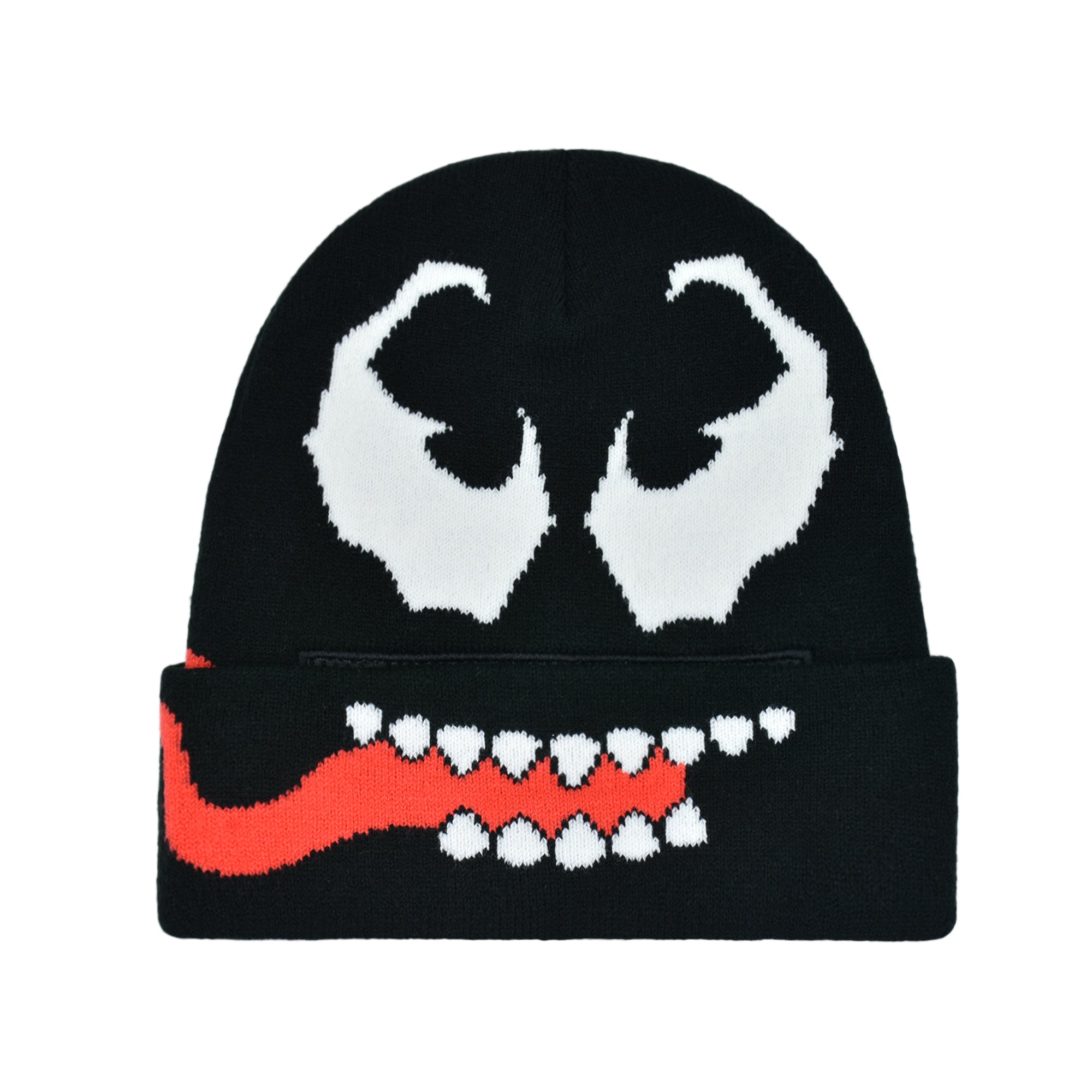 Marvel Venom Intarsia Roll Down Cuff Beanie Hat, Black, One Size