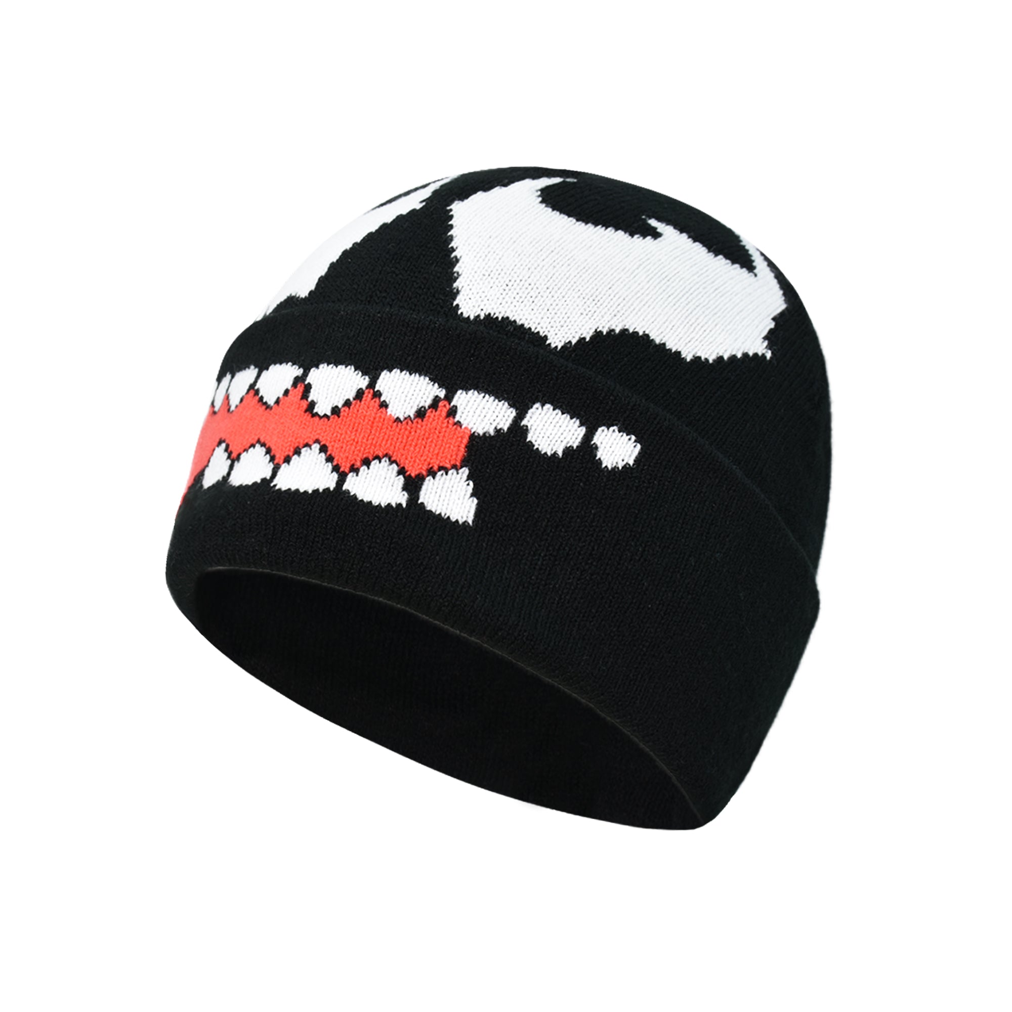 Marvel Venom Intarsia Roll Down Cuff Beanie Hat, Black, One Size